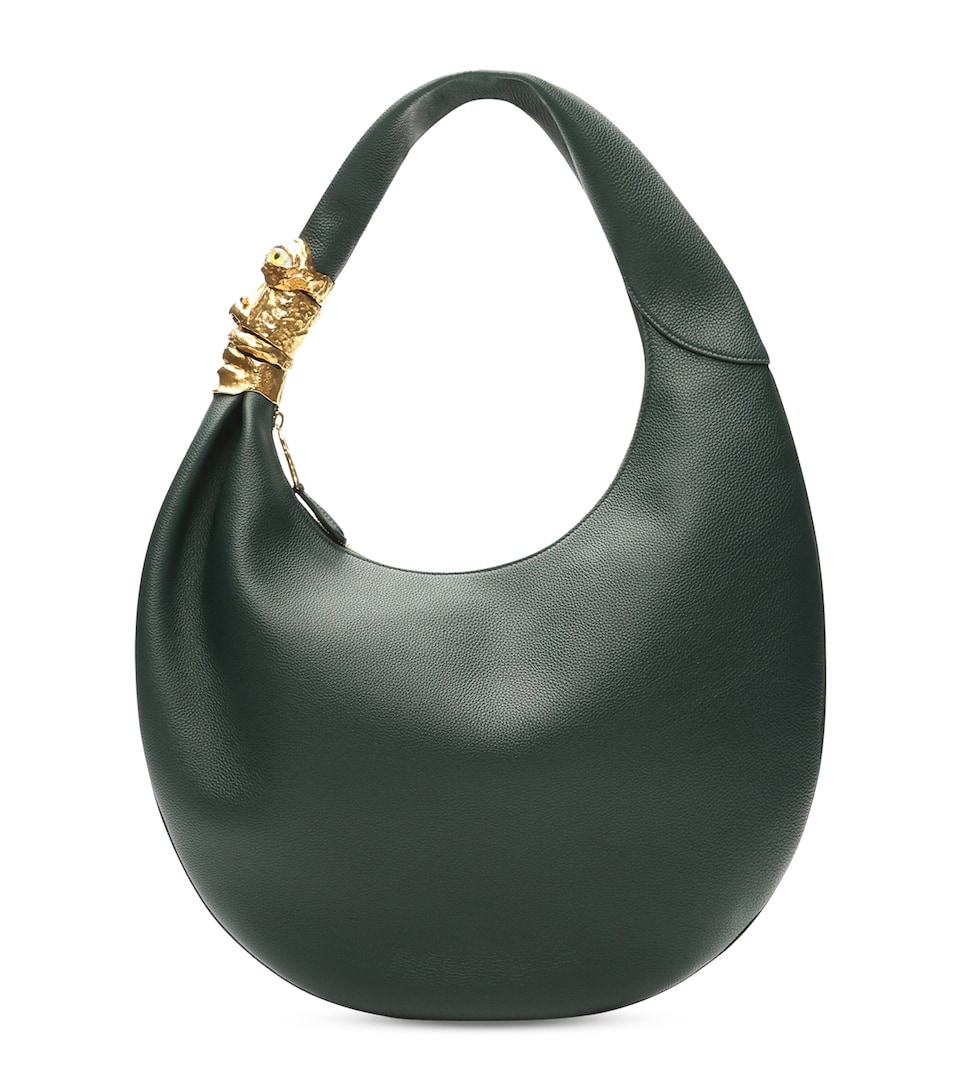 Schiaparelli Large Leather Soufflé Shoulder Bag Dark Green