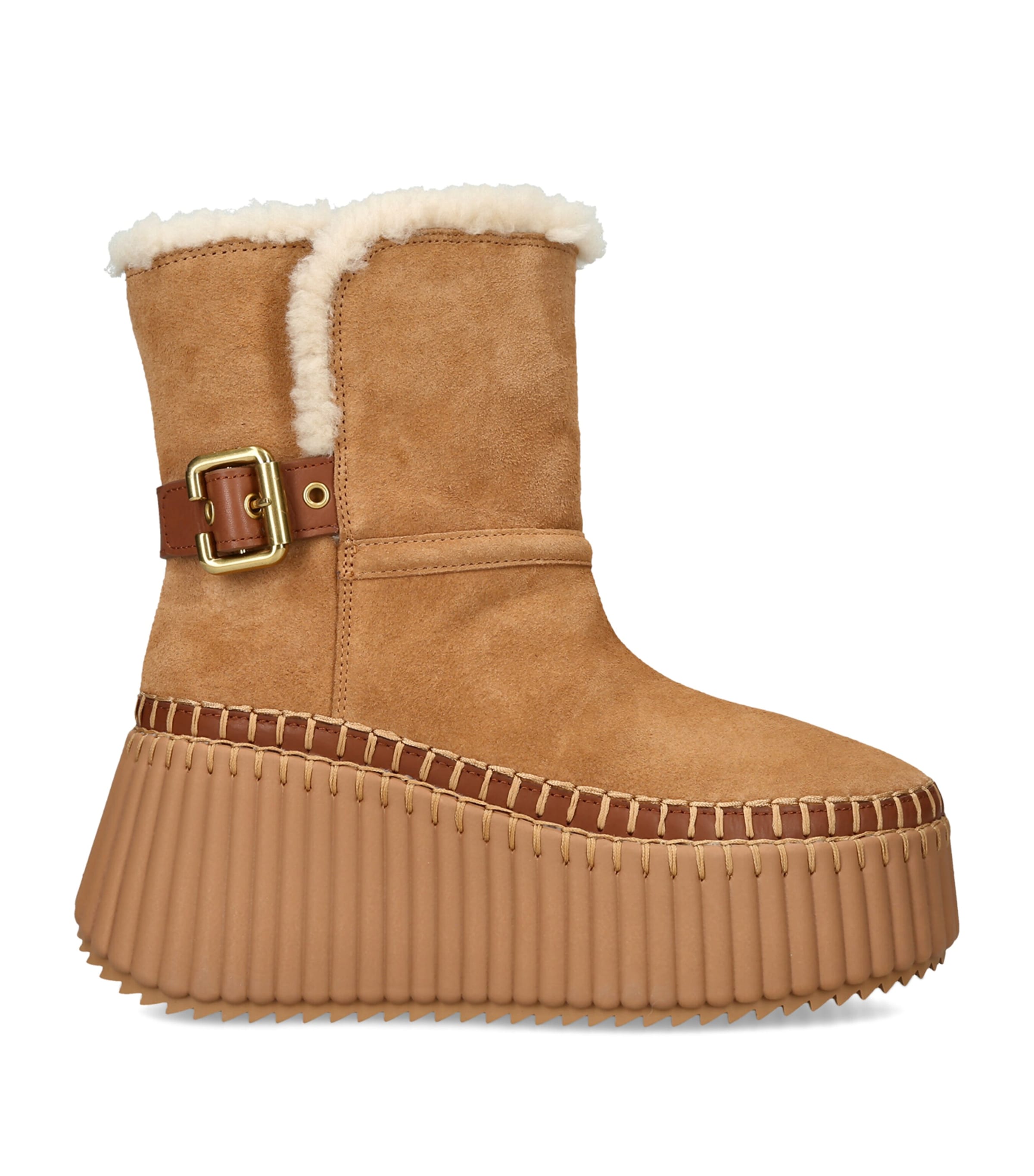 Chloé Suede-Shearling Nama Ankle Boots 80 Mid Brown