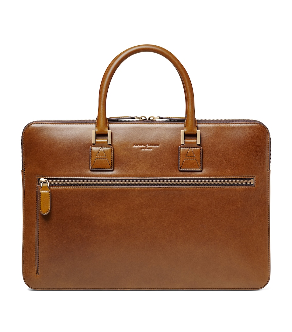 Aspinal Of London Leather Connaught Briefcase Tan