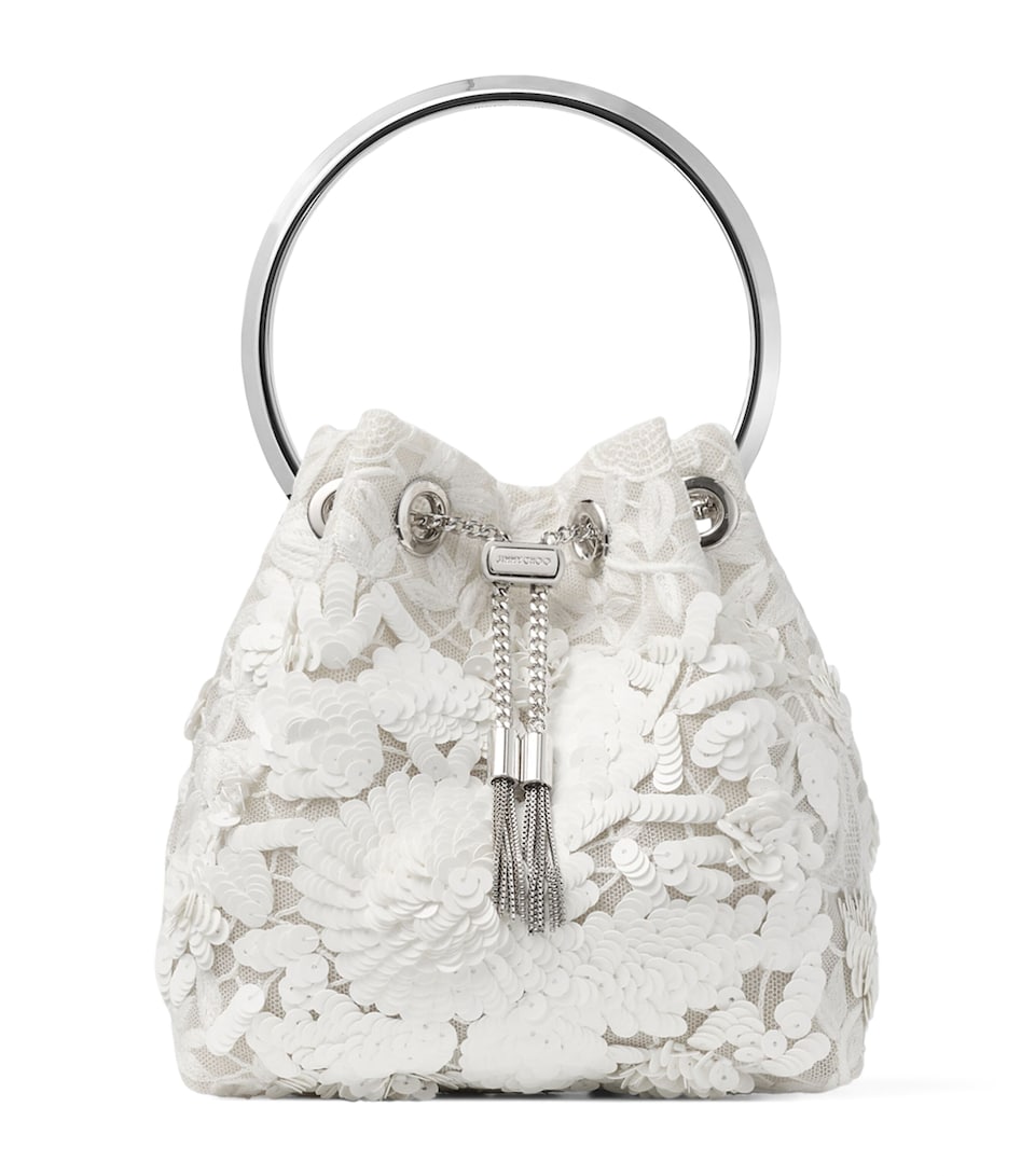 Jimmy Choo Embellished Lace Bon Bon Top-Handle Bag Ivory/silver