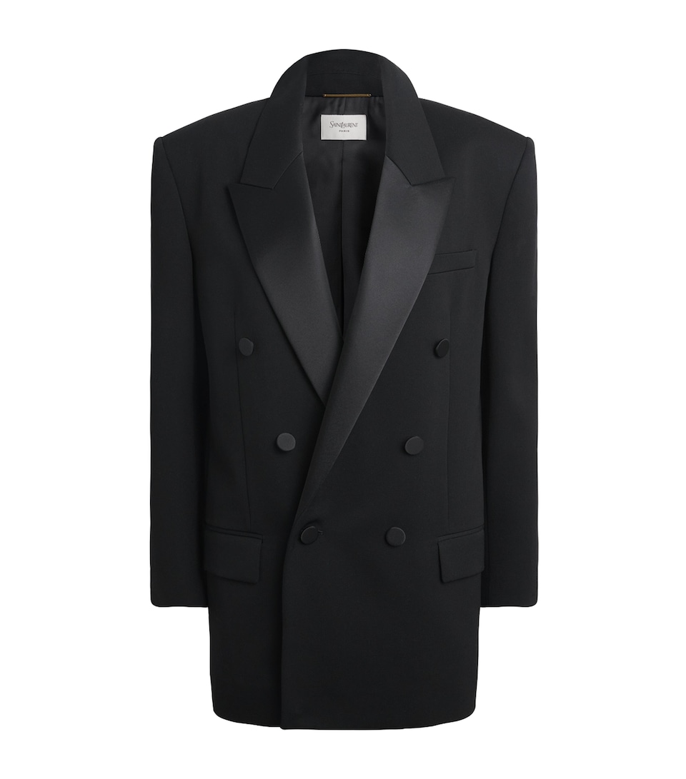 Saint Laurent Womens Wool-Silk Double-Breasted Blazer