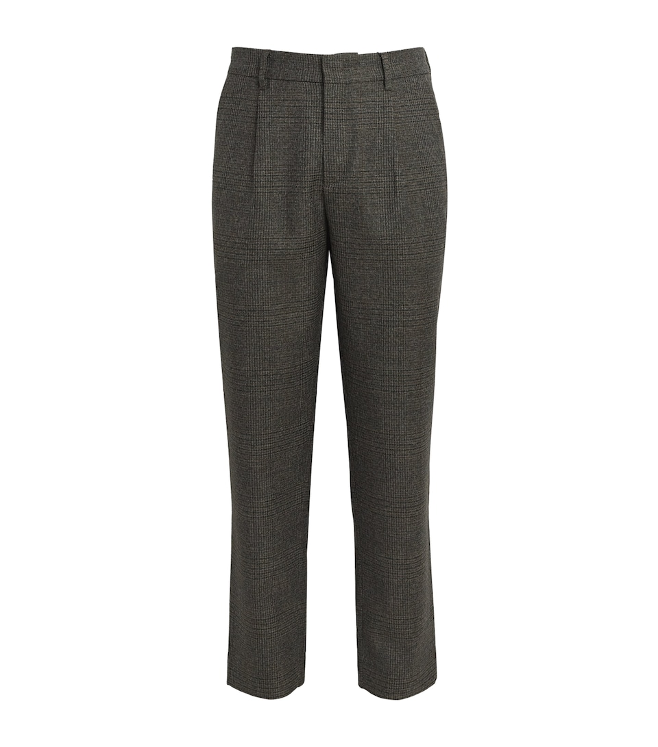 Virgin Wool Check Tapered Trousers