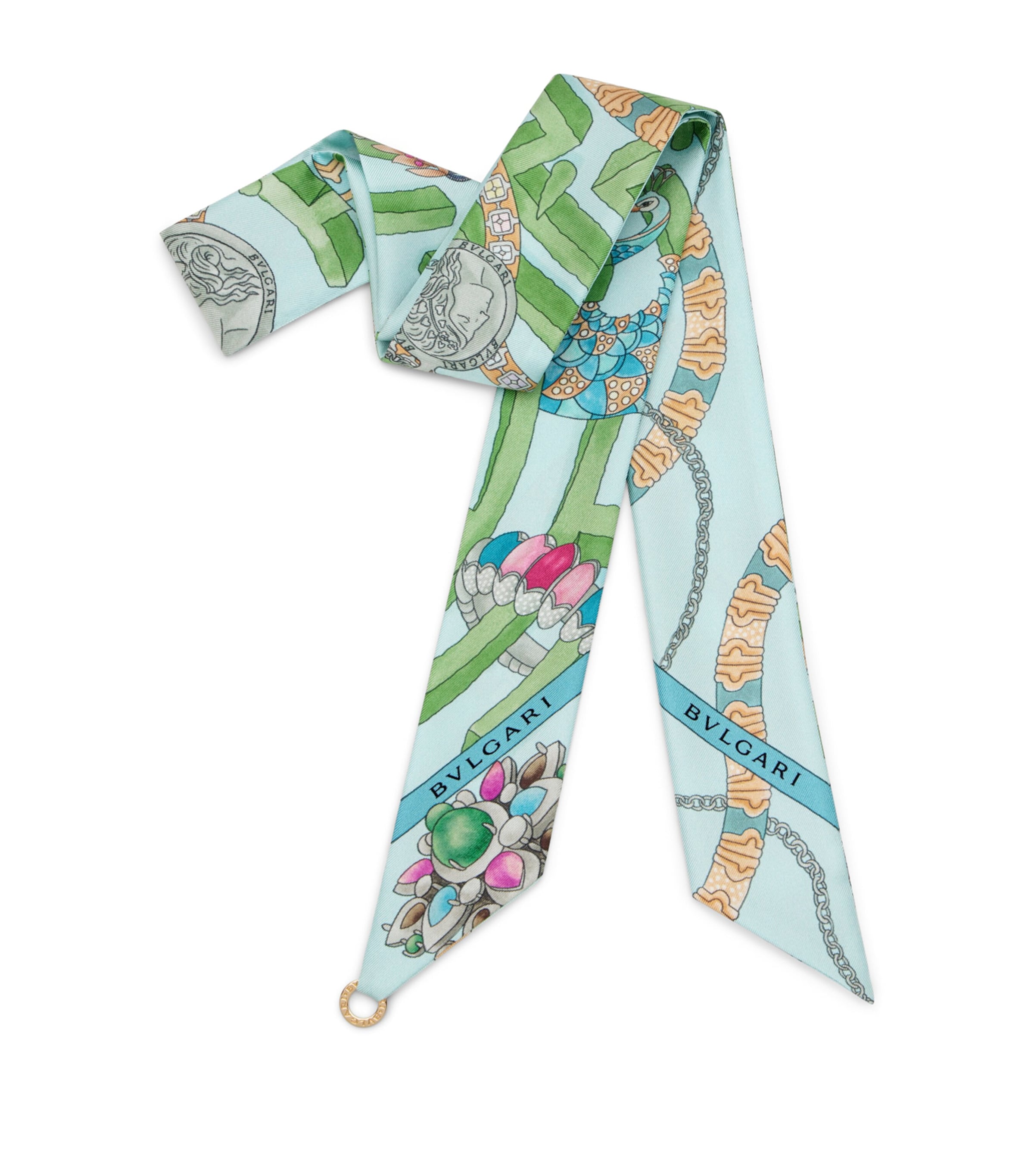 Bvlgari Silk Wonder Garden Skinny Scarf Green Medium