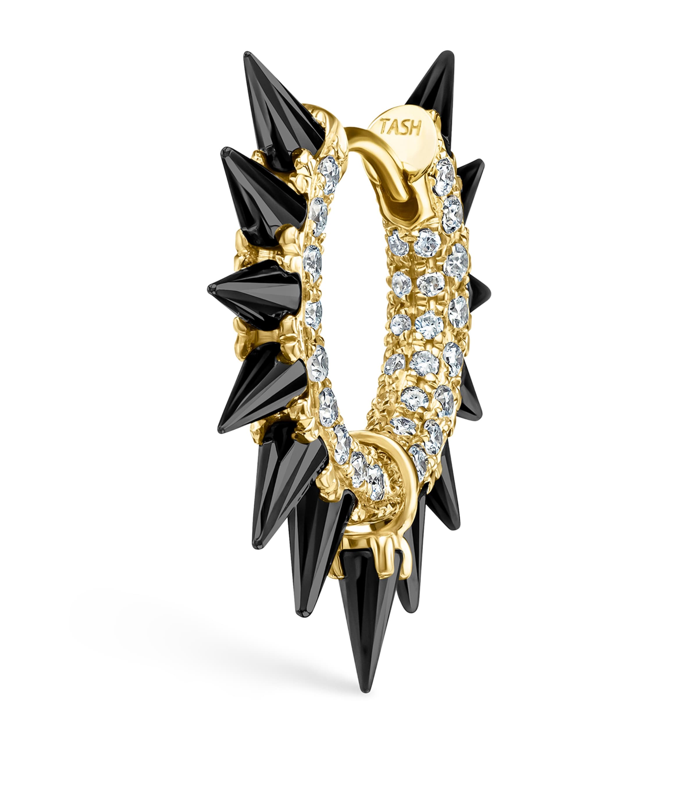 Maria Tash Yellow Gold Black Moissanite Mohawk and Diamond Pavé Hoop Earring (8mm) Yellow Gold