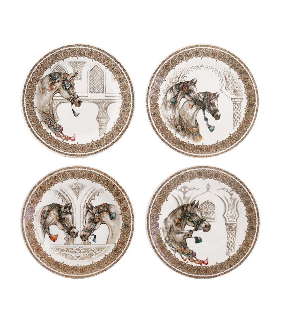 Gien Set of 4 Chevaux du Vent Dessert Plates (22cm) White, Brown