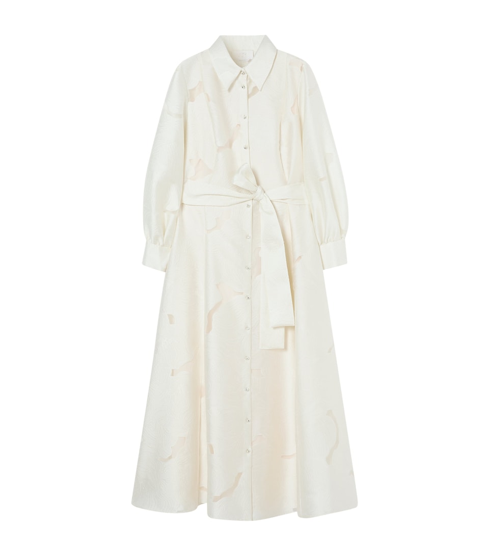 Marina Rinaldi Womens Floral Jacquard Midi Shirt Dress Ivory