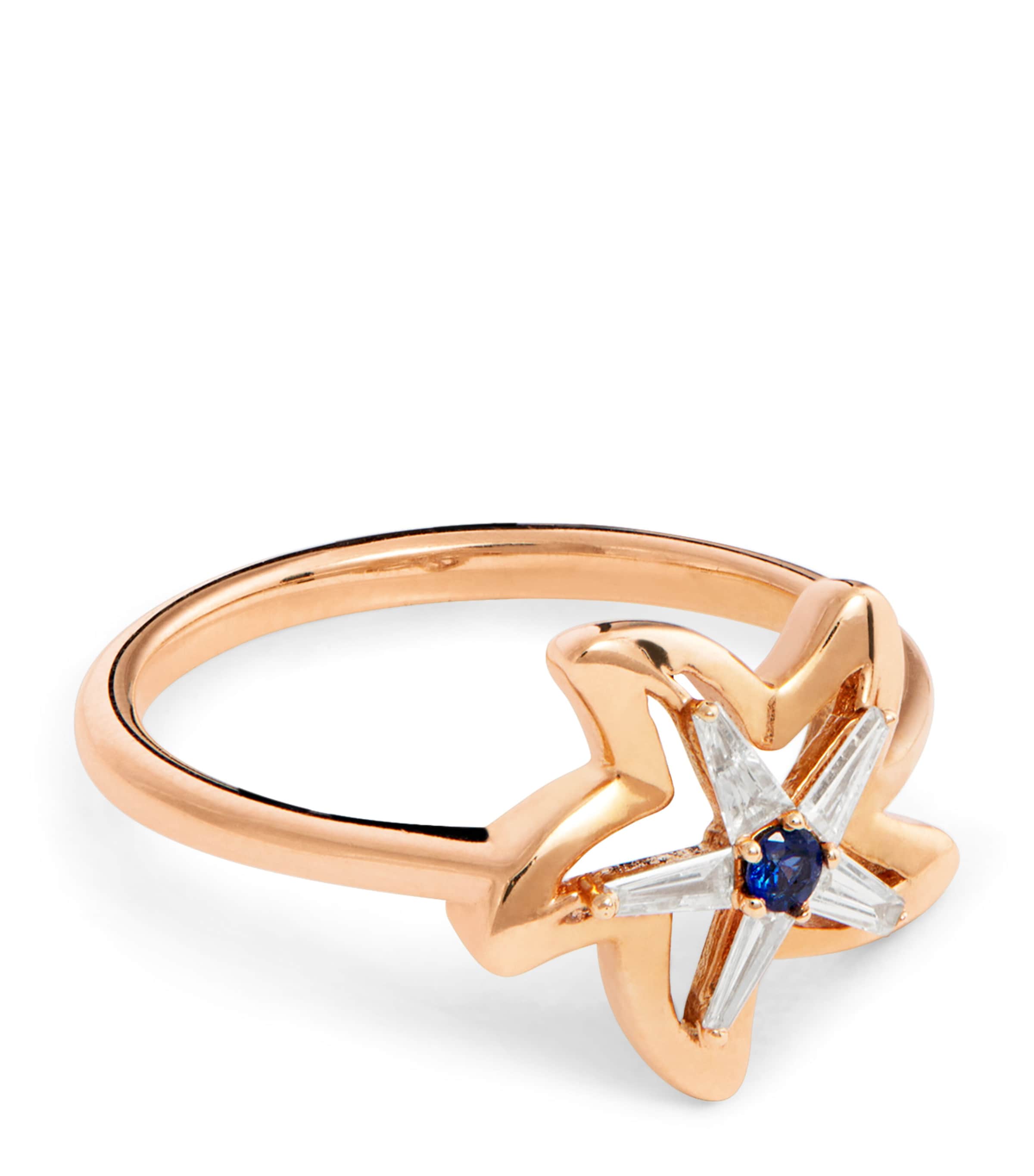 Rose Gold, Diamond and Sapphire Starfish Ring