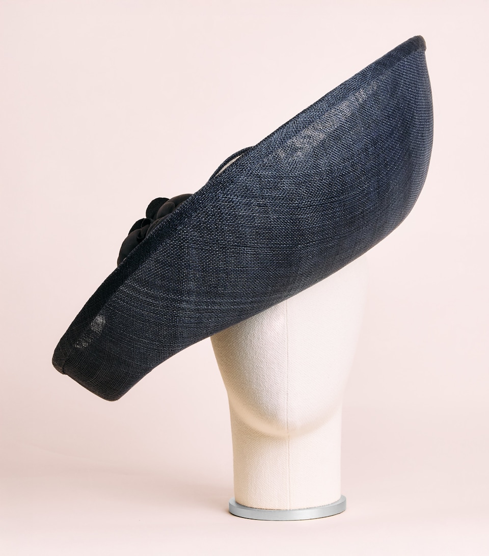 Rachel Trevor-Morgan Straw Camelias and Bow Fascinator Navy