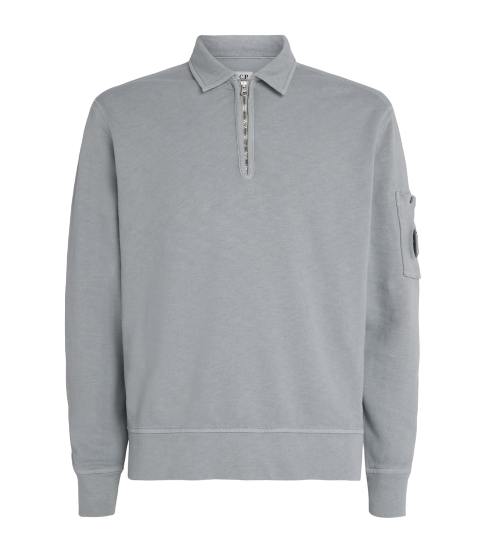 C.P. Company Mens Cotton Malfilè Quarter-Zip Sweatshirt Silver Blue