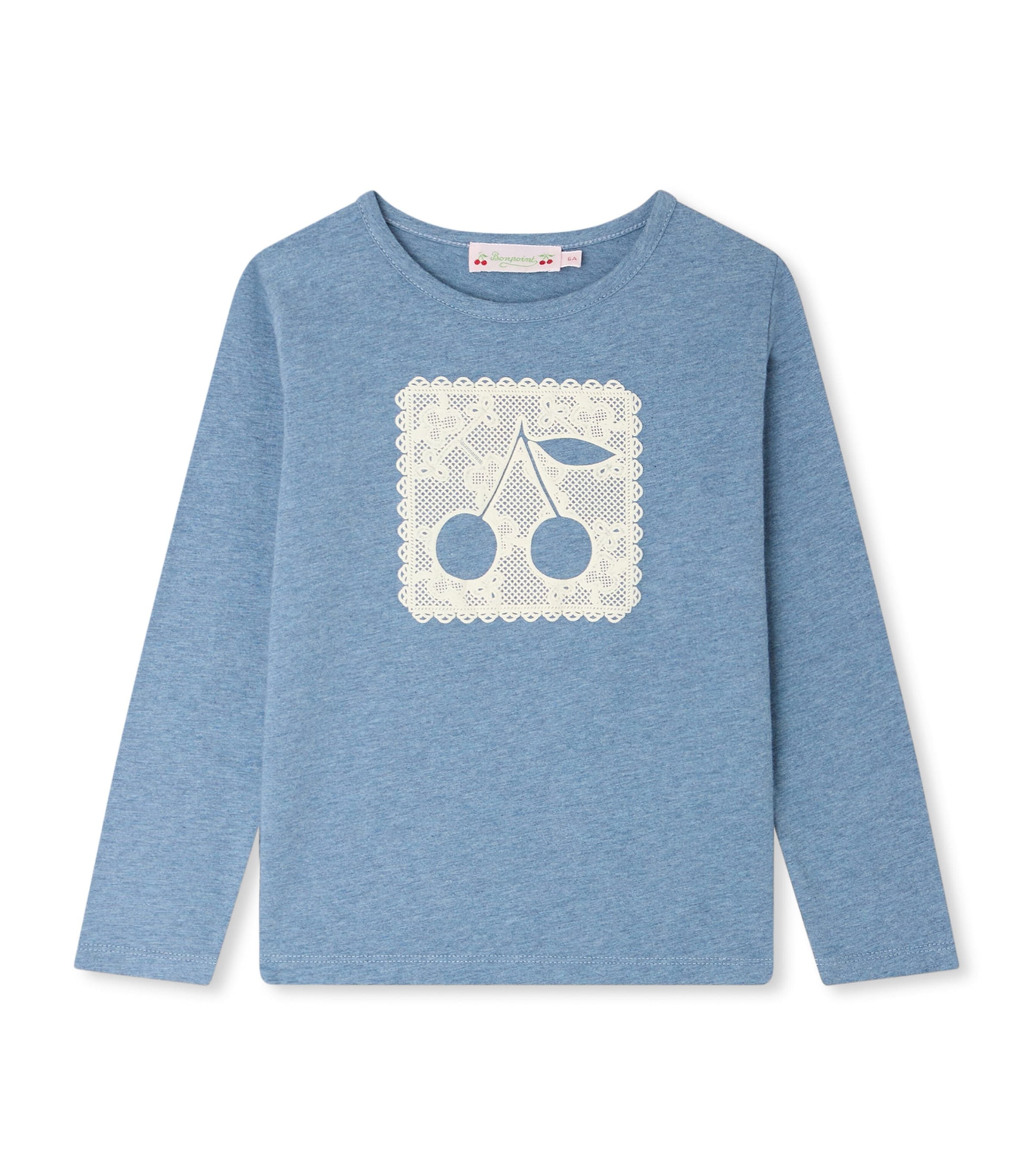 Bonpoint Cotton Cherry Long-Sleeve T-Shirt (4-8 Years) Bleu Du Nord