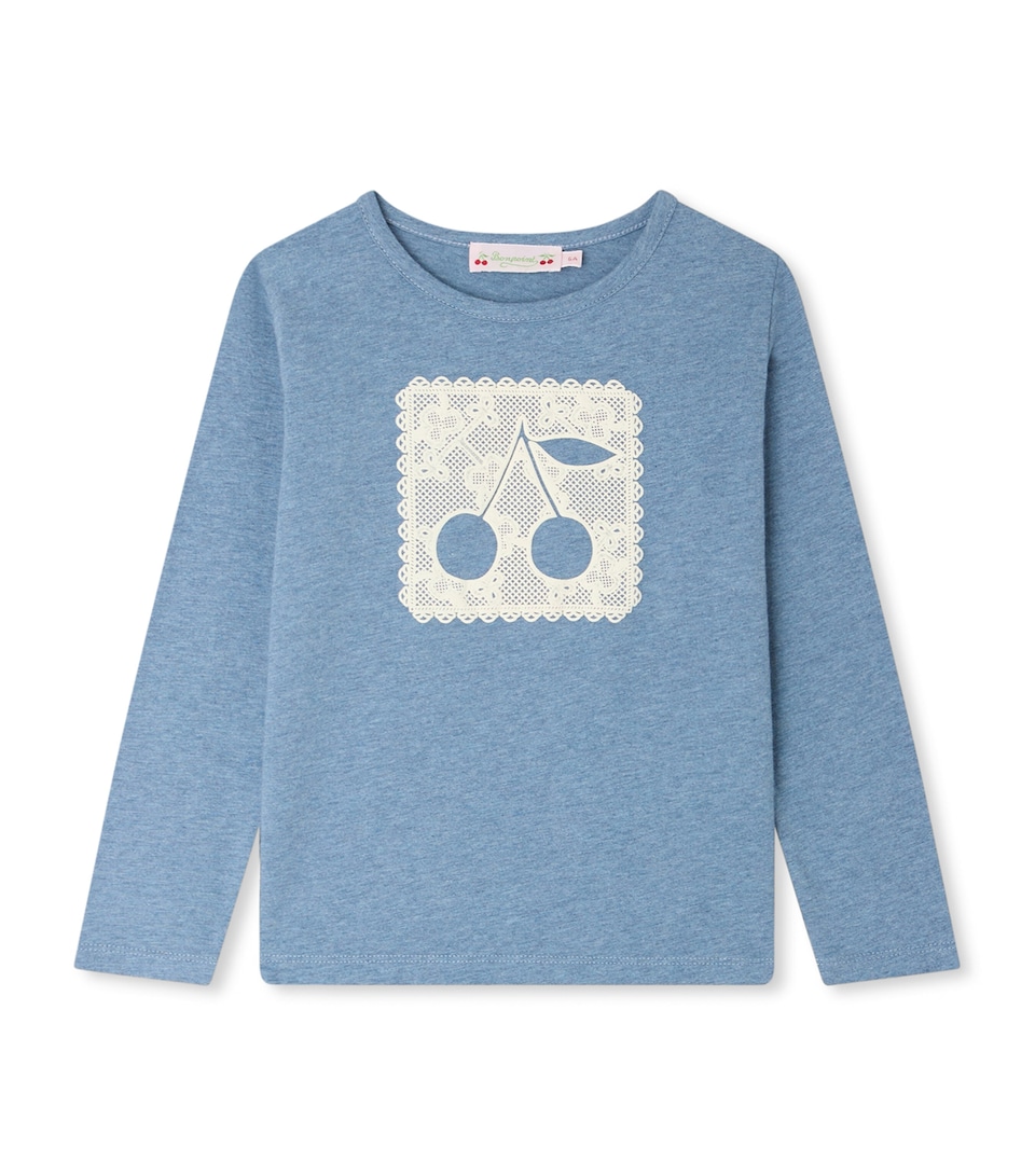 Bonpoint Cotton Cherry Long-Sleeve T-Shirt (4-8 Years) Bleu Du Nord