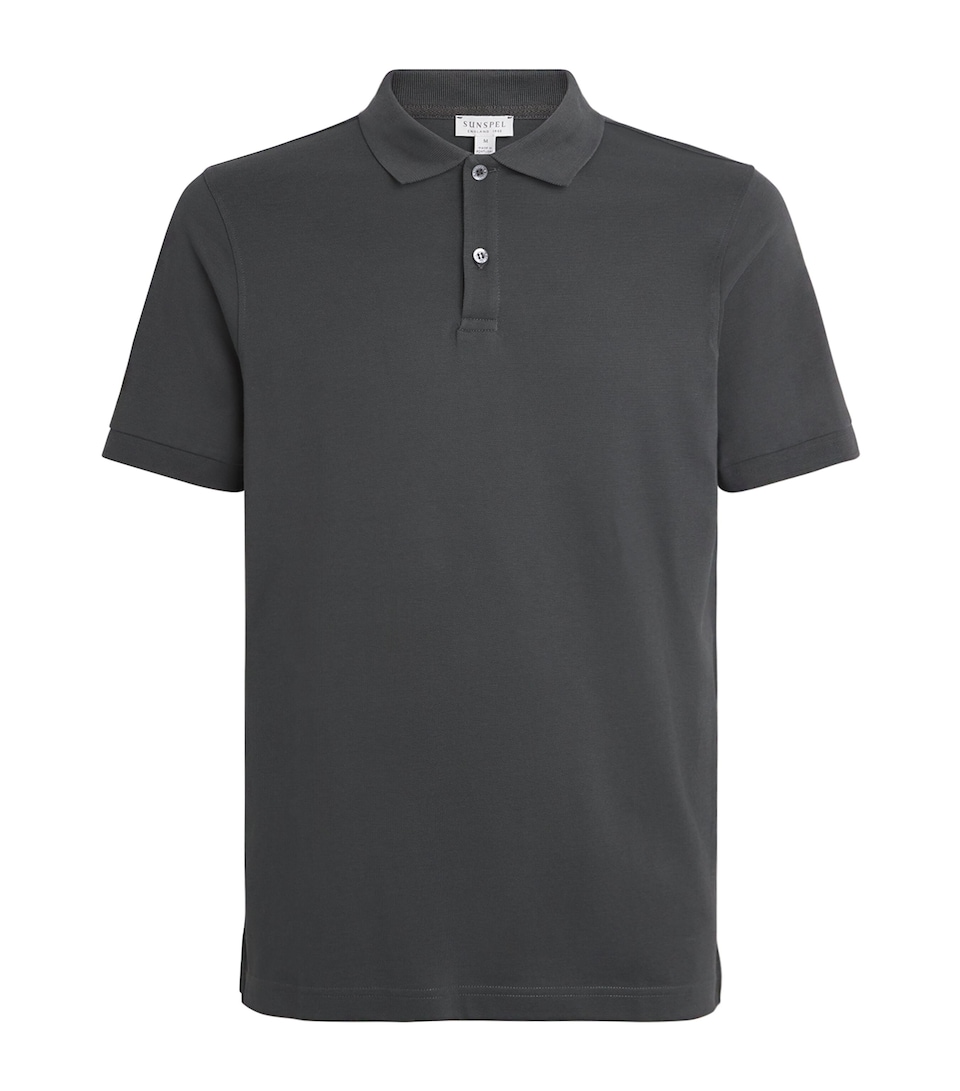 Sunspel Mens Supima Cotton Polo Shirt Anthracite