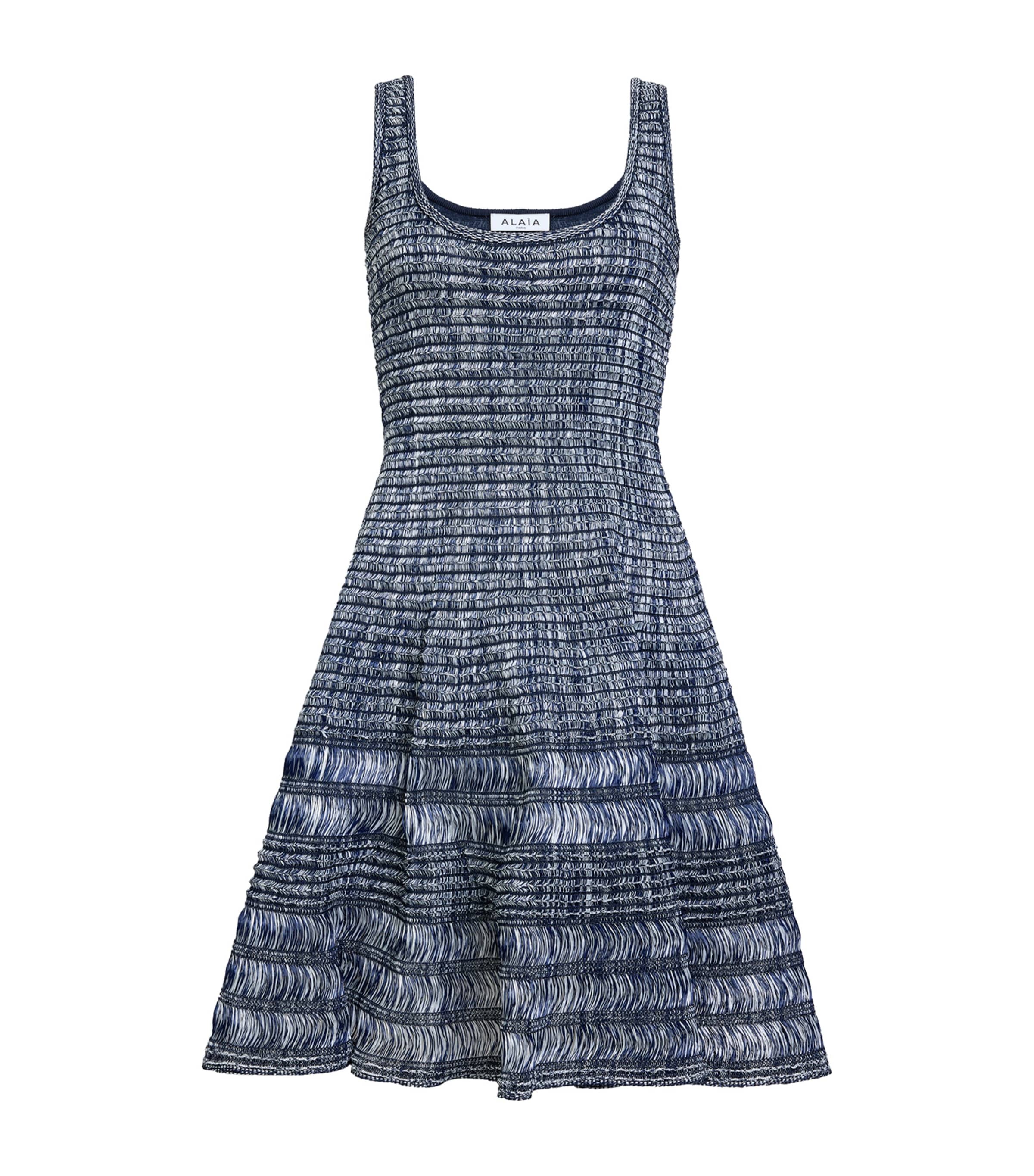 Alaïa Womens Raffia Crochet Mini Dress White/navy