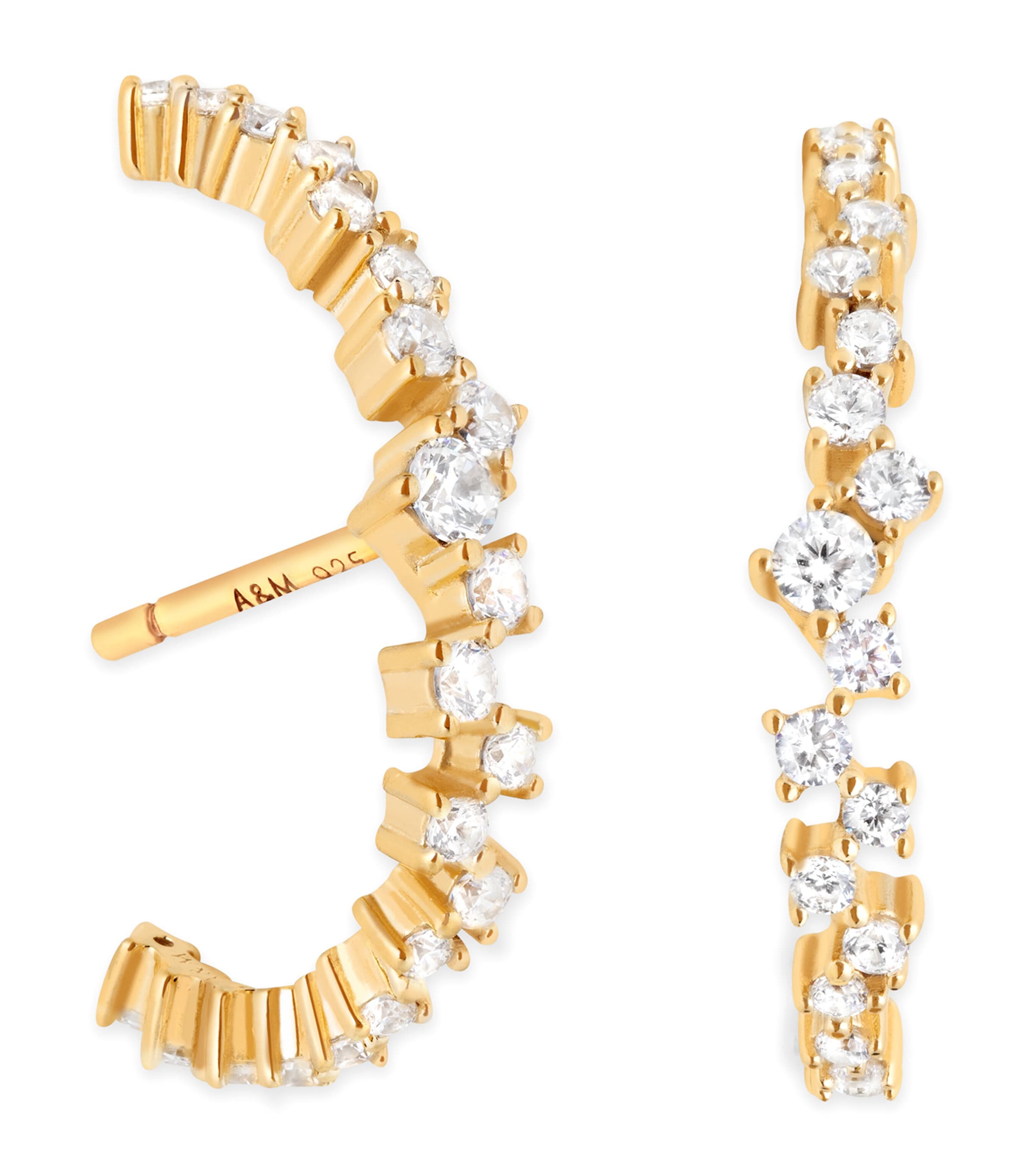 Yellow Gold-Plated Silver and Crystal Orbit Dome Stud Earrings