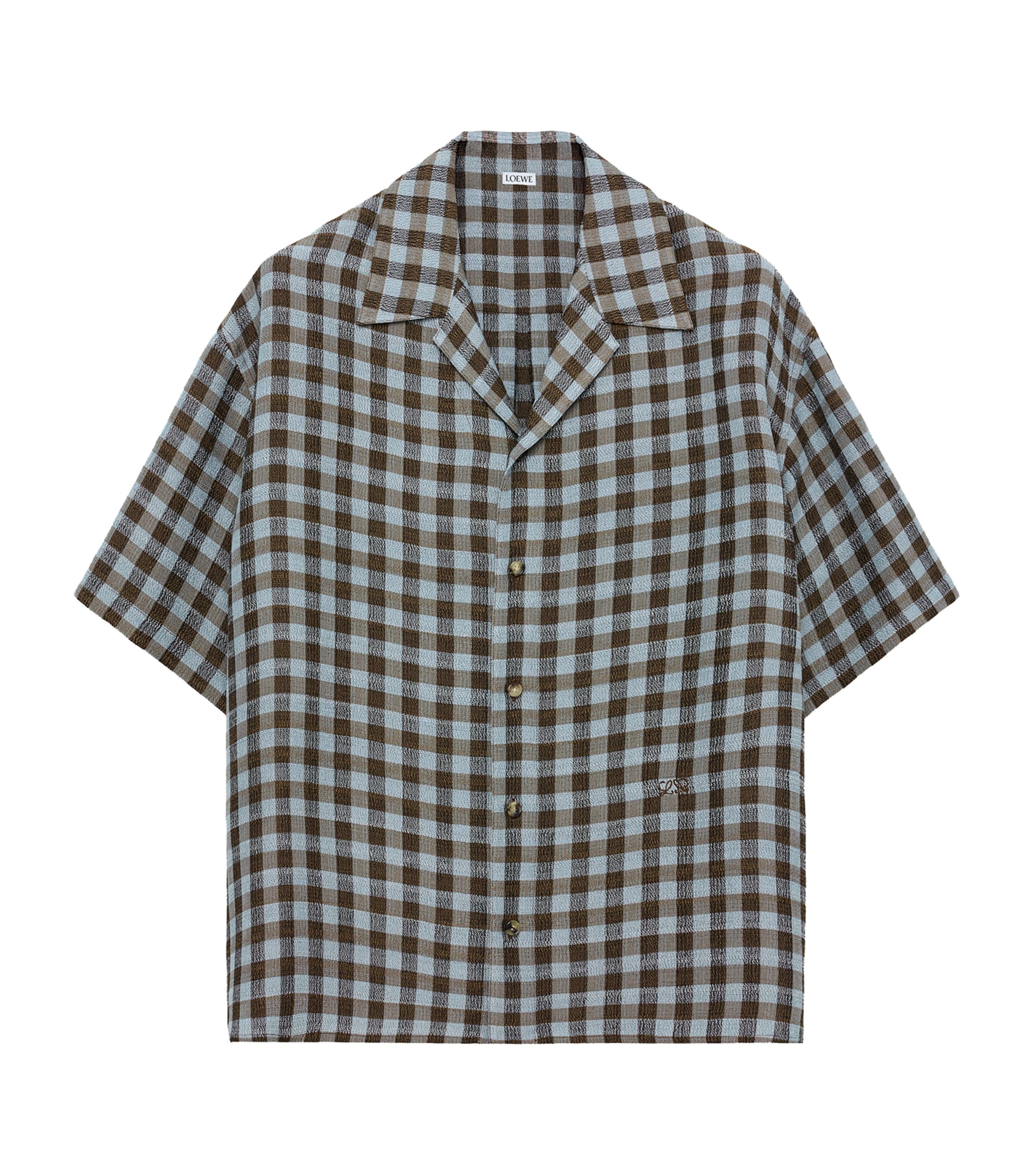 LOEWE Mens Check Short-Sleeve Shirt Blue/brown