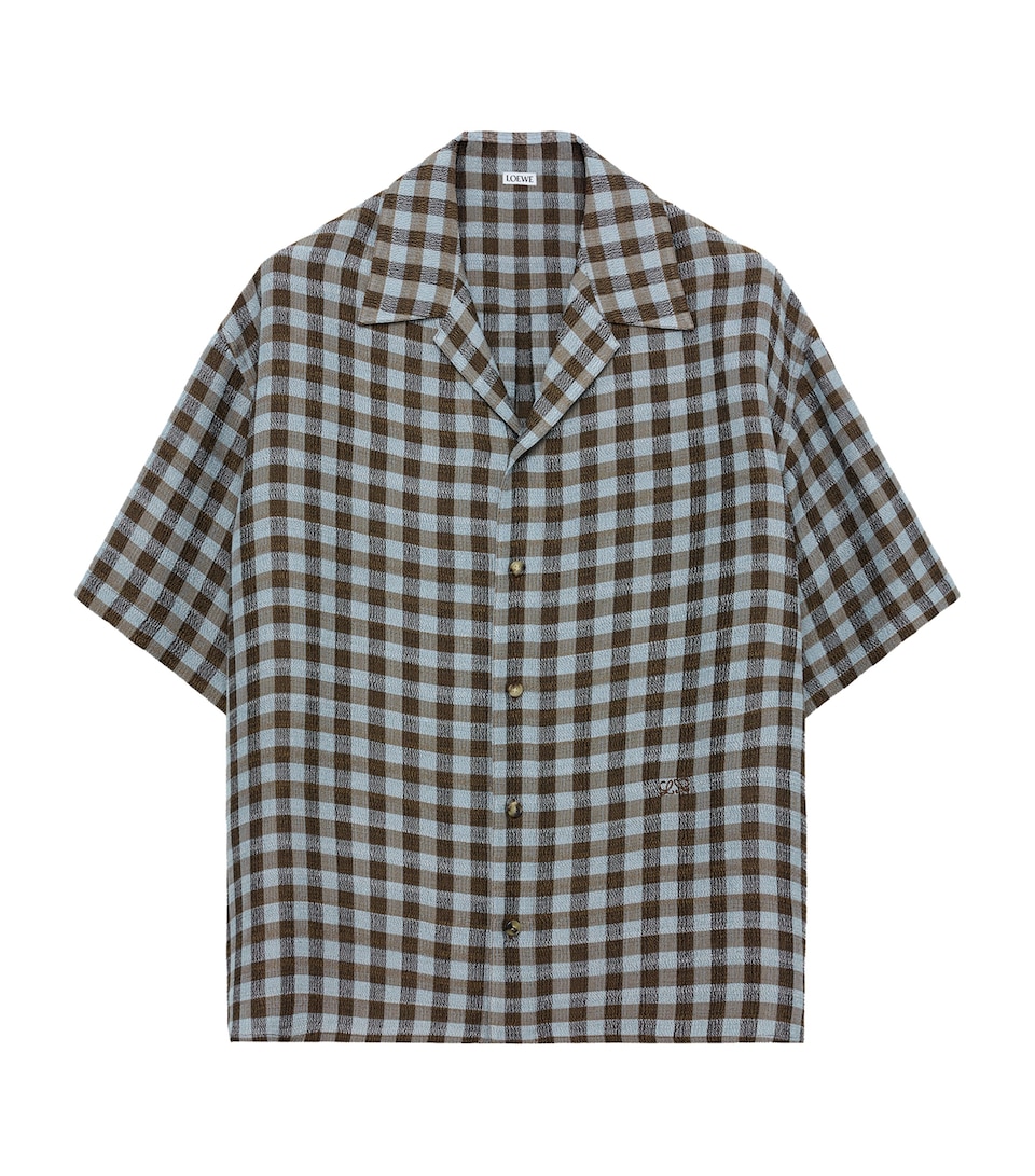 LOEWE Mens Check Short-Sleeve Shirt Blue/brown