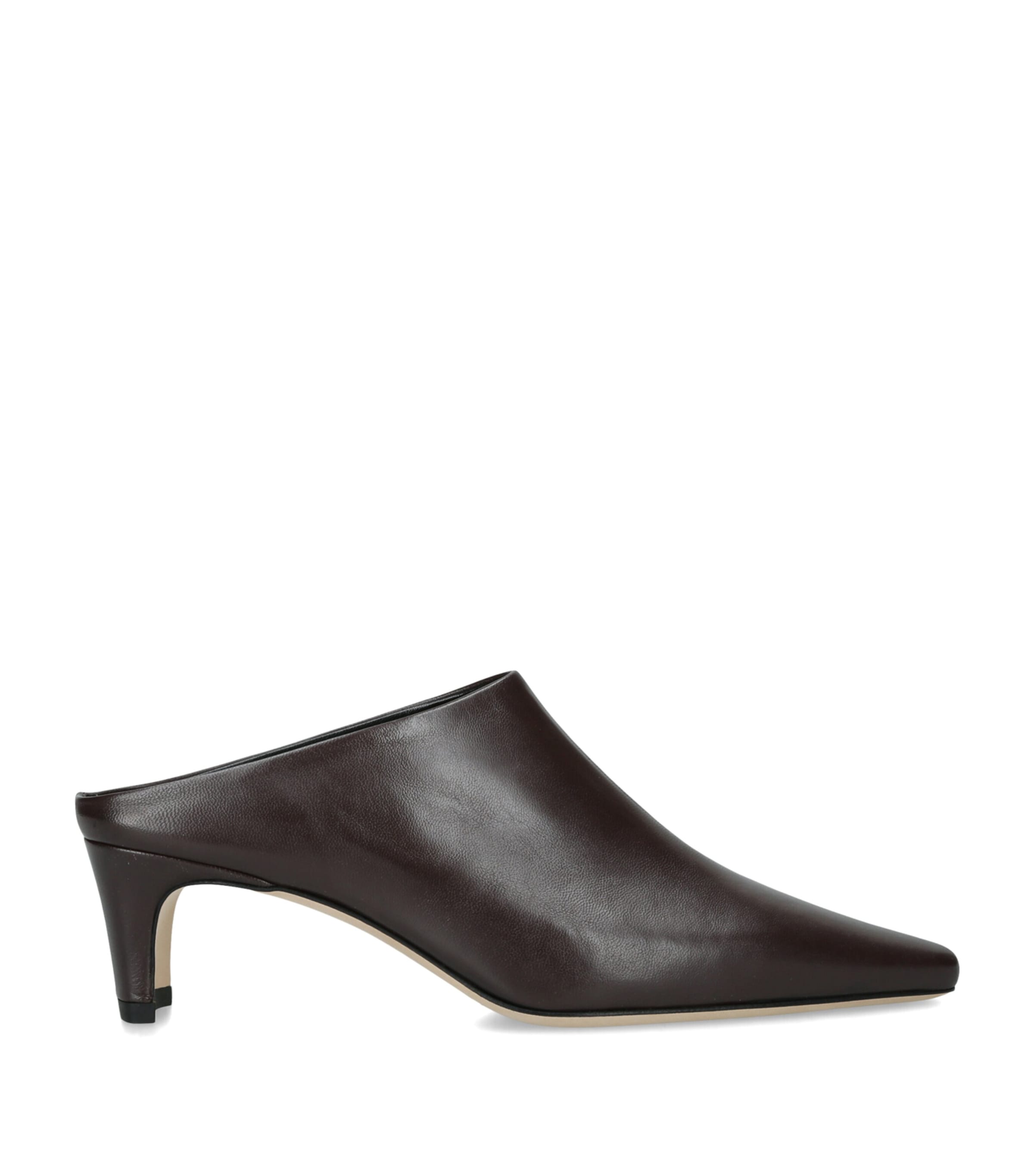 STAUD Leather Wally Mules 55 Dark Brown