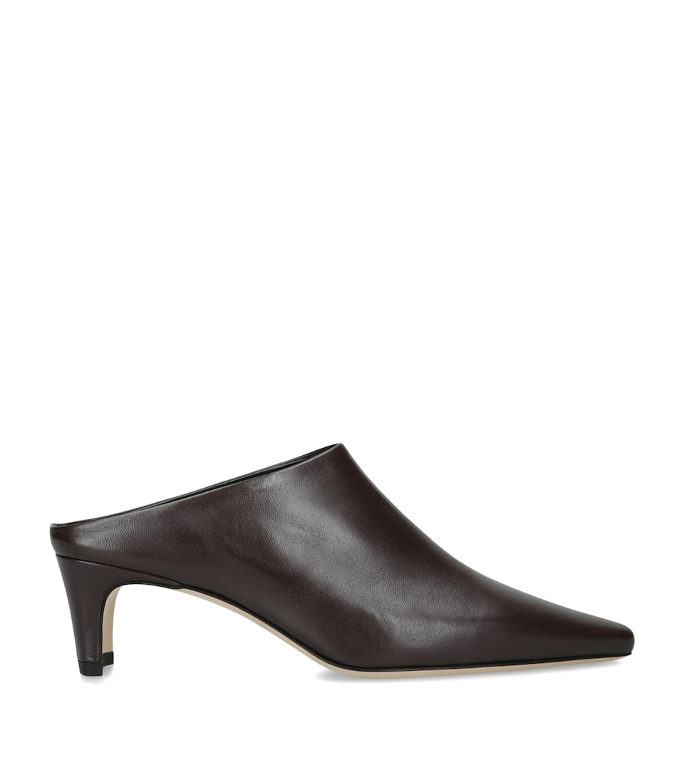 STAUD Leather Wally Mules 55 Dark Brown