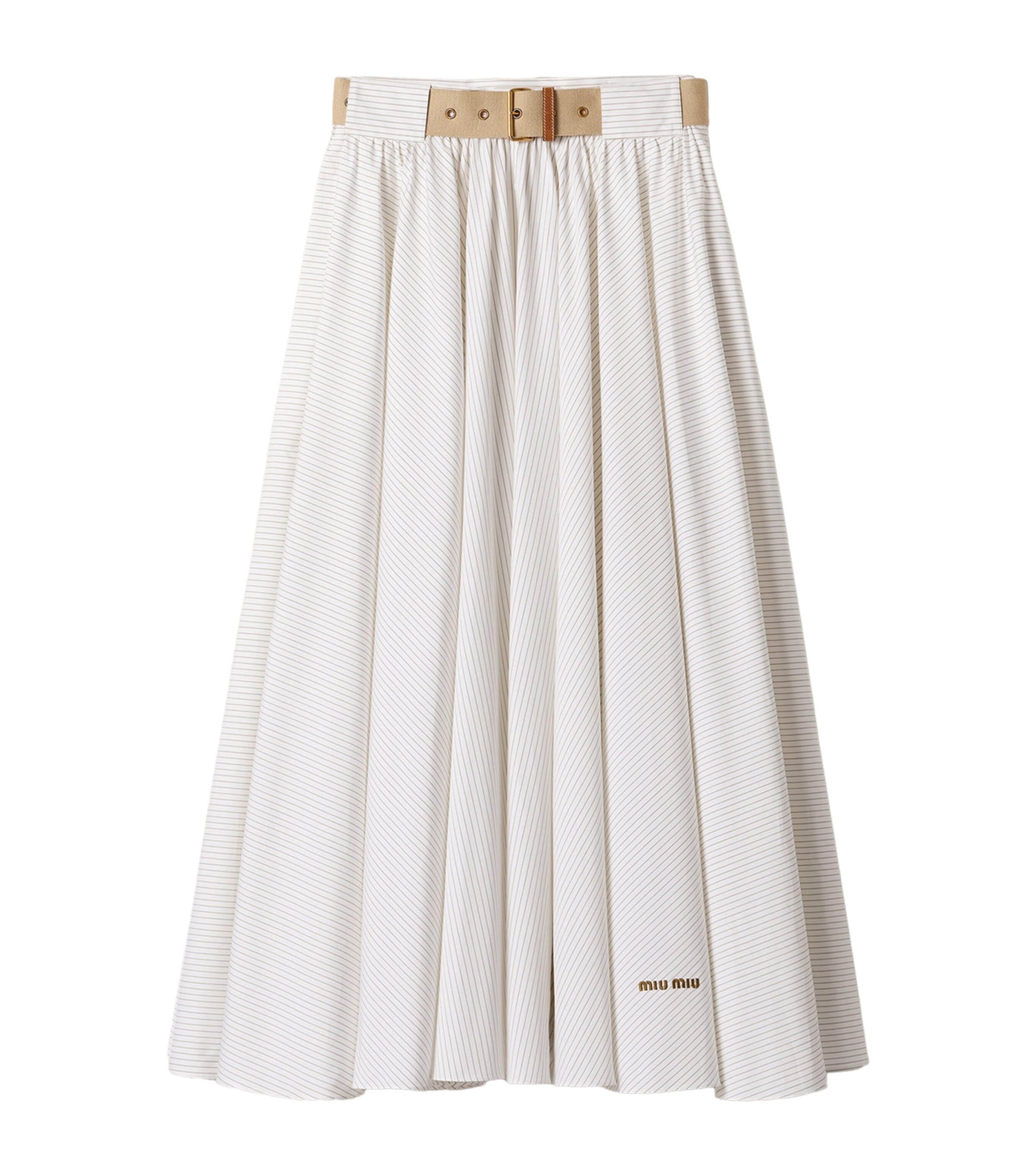 Belted Pinstripe Midi Skirt