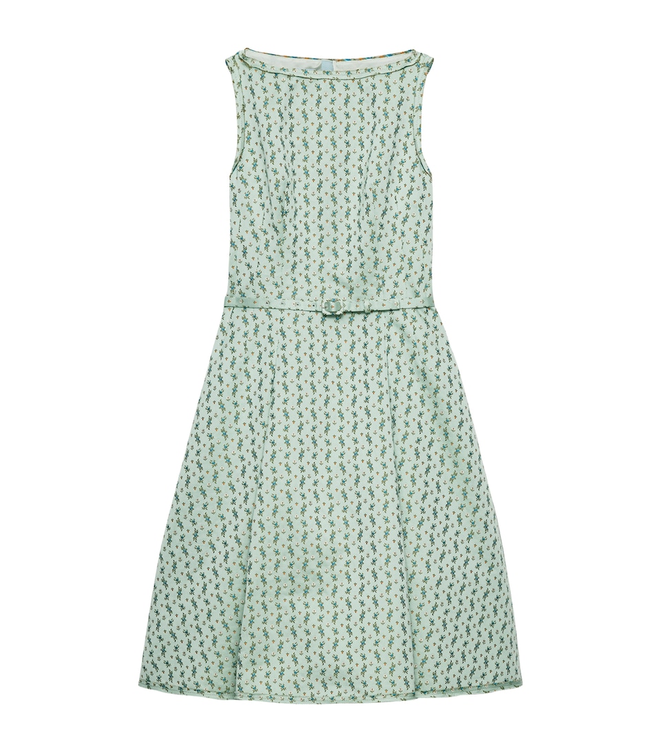 Prada Womens Duchess Satin Floral Midi Dress Green