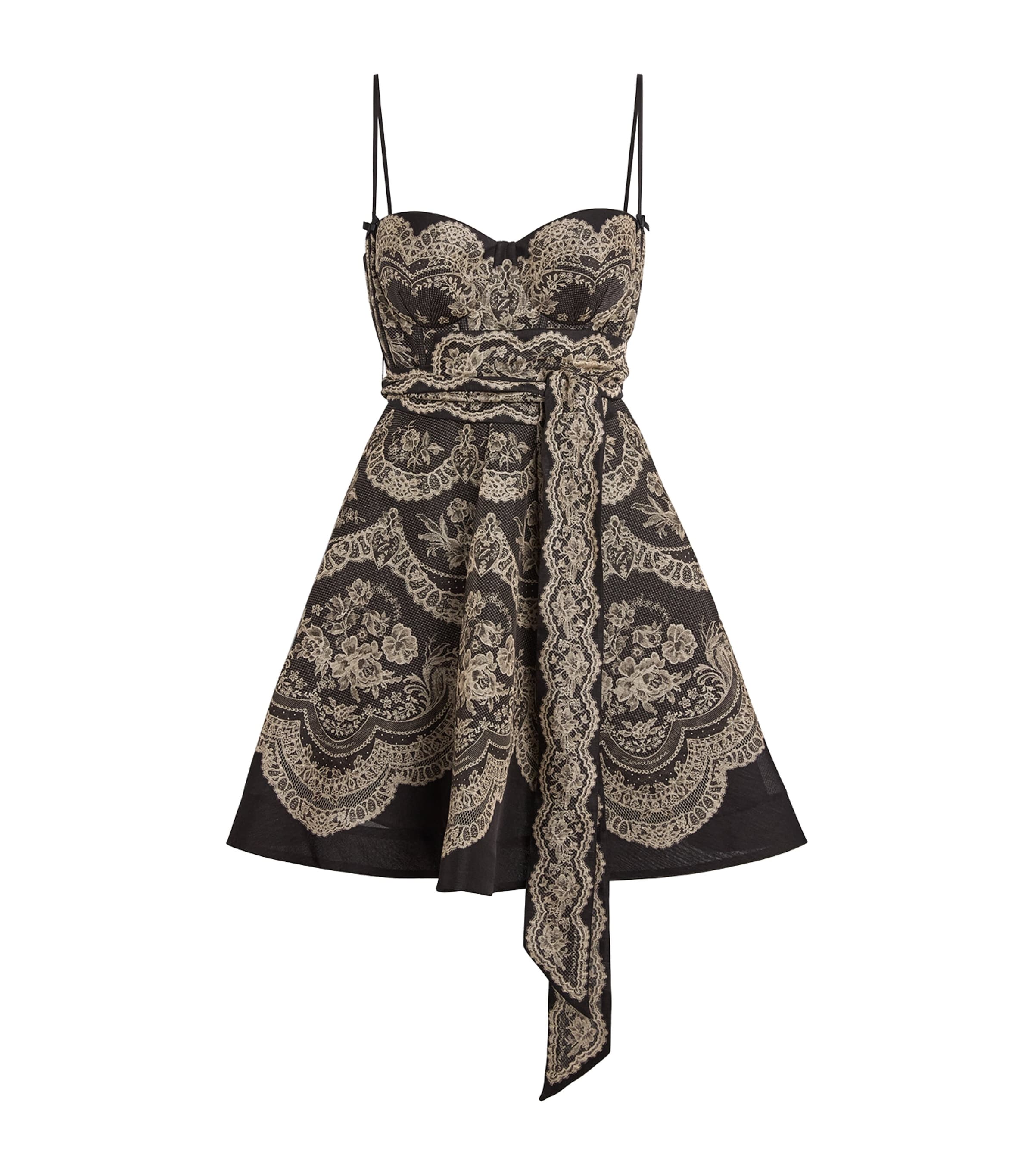 Zimmermann Womens Linen-Silk Bustier Clash Mini Dress Black Lace