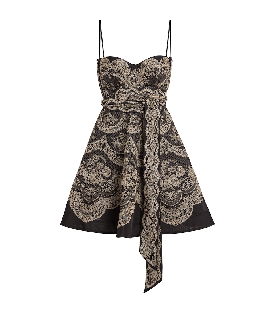 Zimmermann Womens Linen-Silk Bustier Clash Mini Dress Black Lace