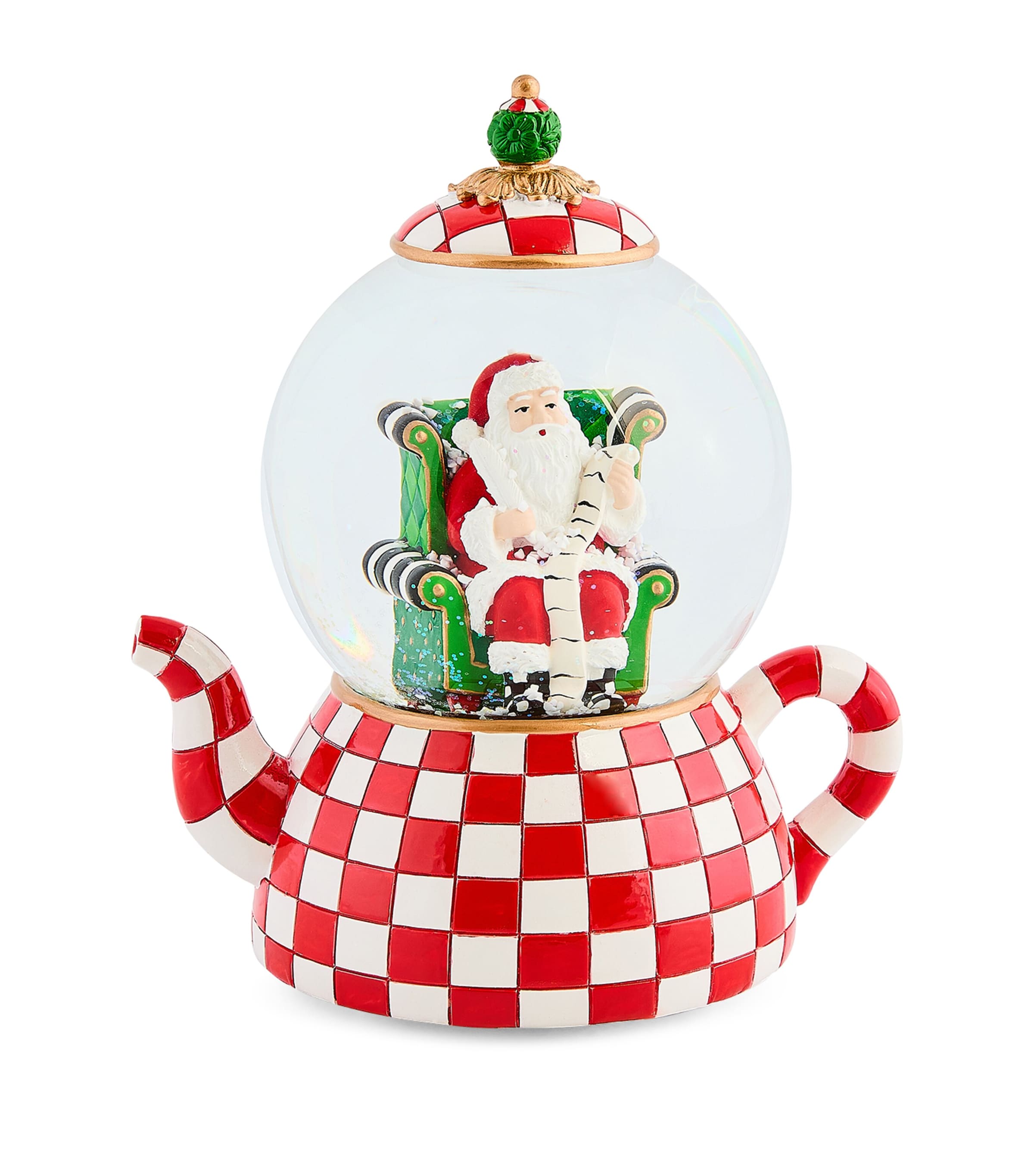 MacKenzie-Childs Check It Out Teapot Snowglobe (21cm) Red
