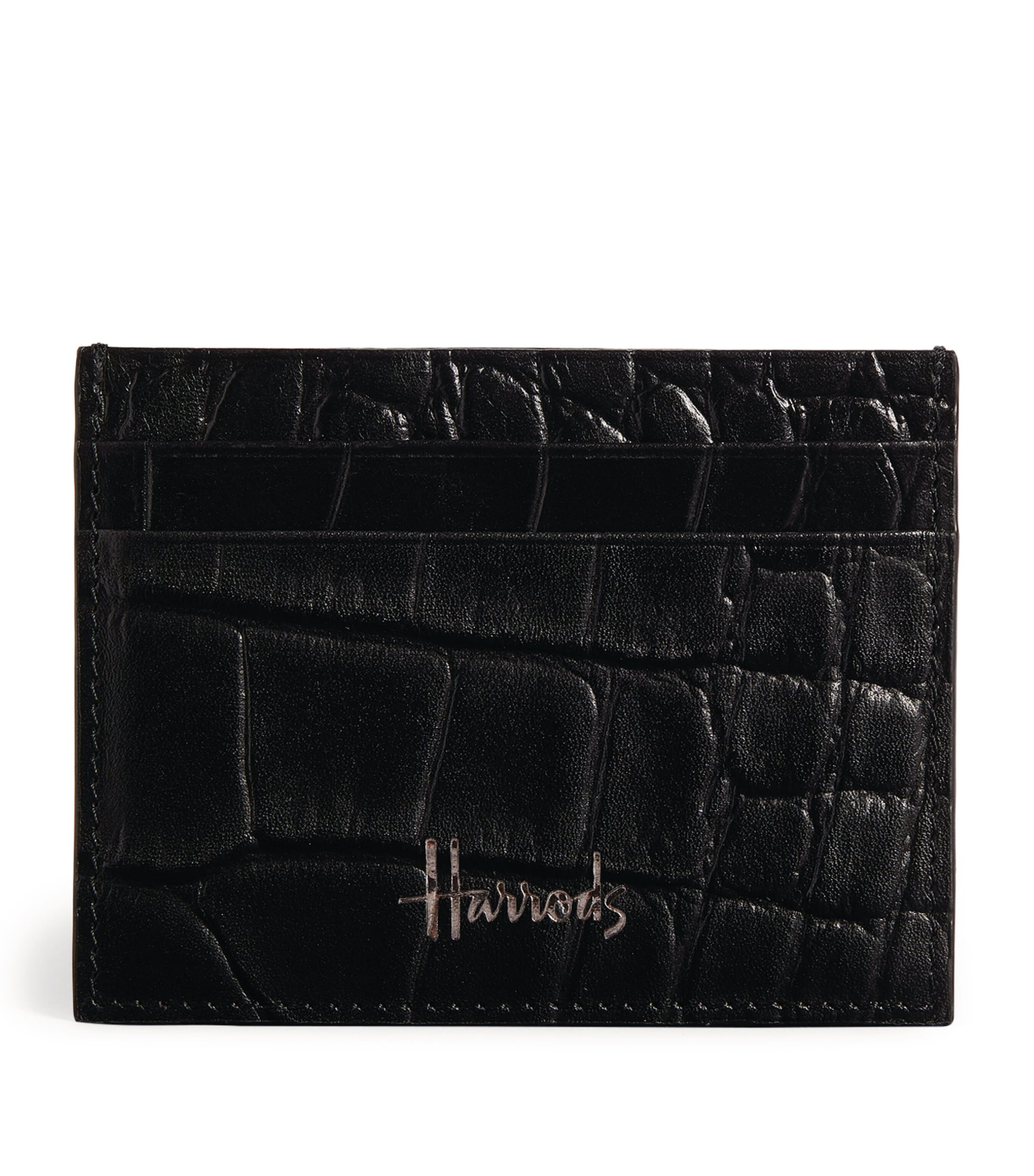 McQueen Black Croc-Embossed Leather Skull Card Holder McQueen Black Croc-Embossed Leather Skull Card Holder