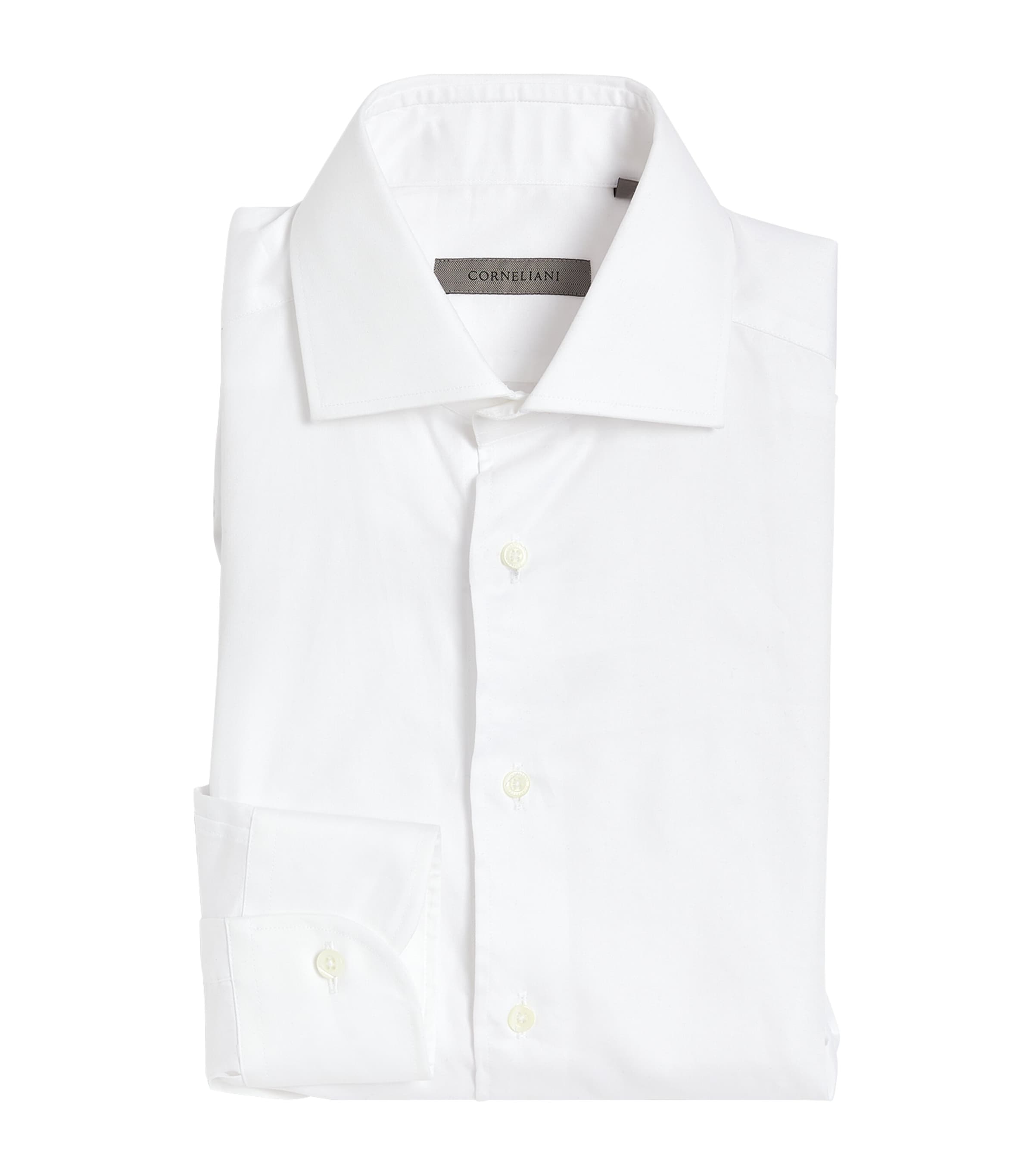 Corneliani Mens Cotton Twill Long-Sleeve Shirt White