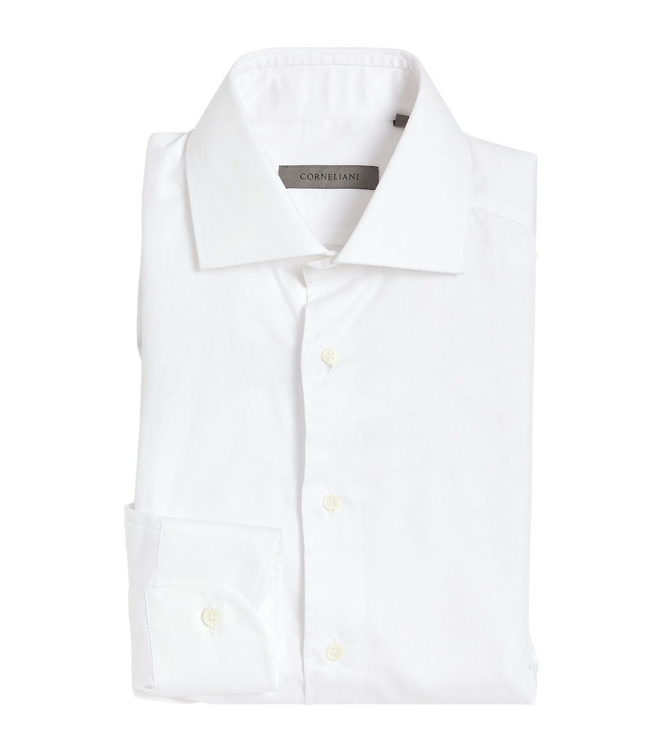 Corneliani Mens Cotton Twill Long-Sleeve Shirt White