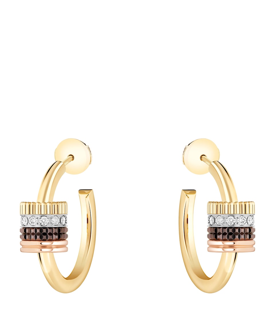 Mixed Gold and Diamond Quatre Classique Hoop Earrings
