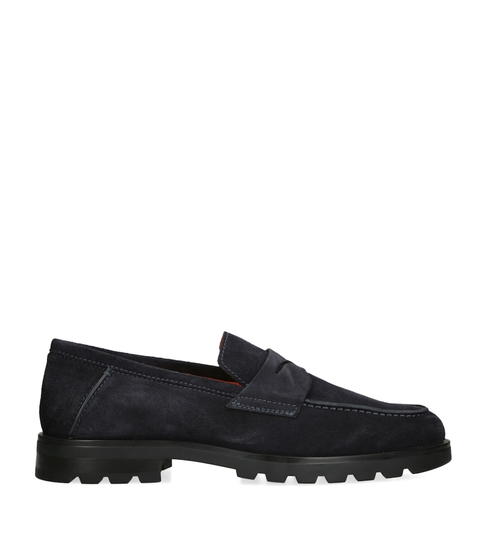 Santoni Suede Detroit Roccia Loafers Navy