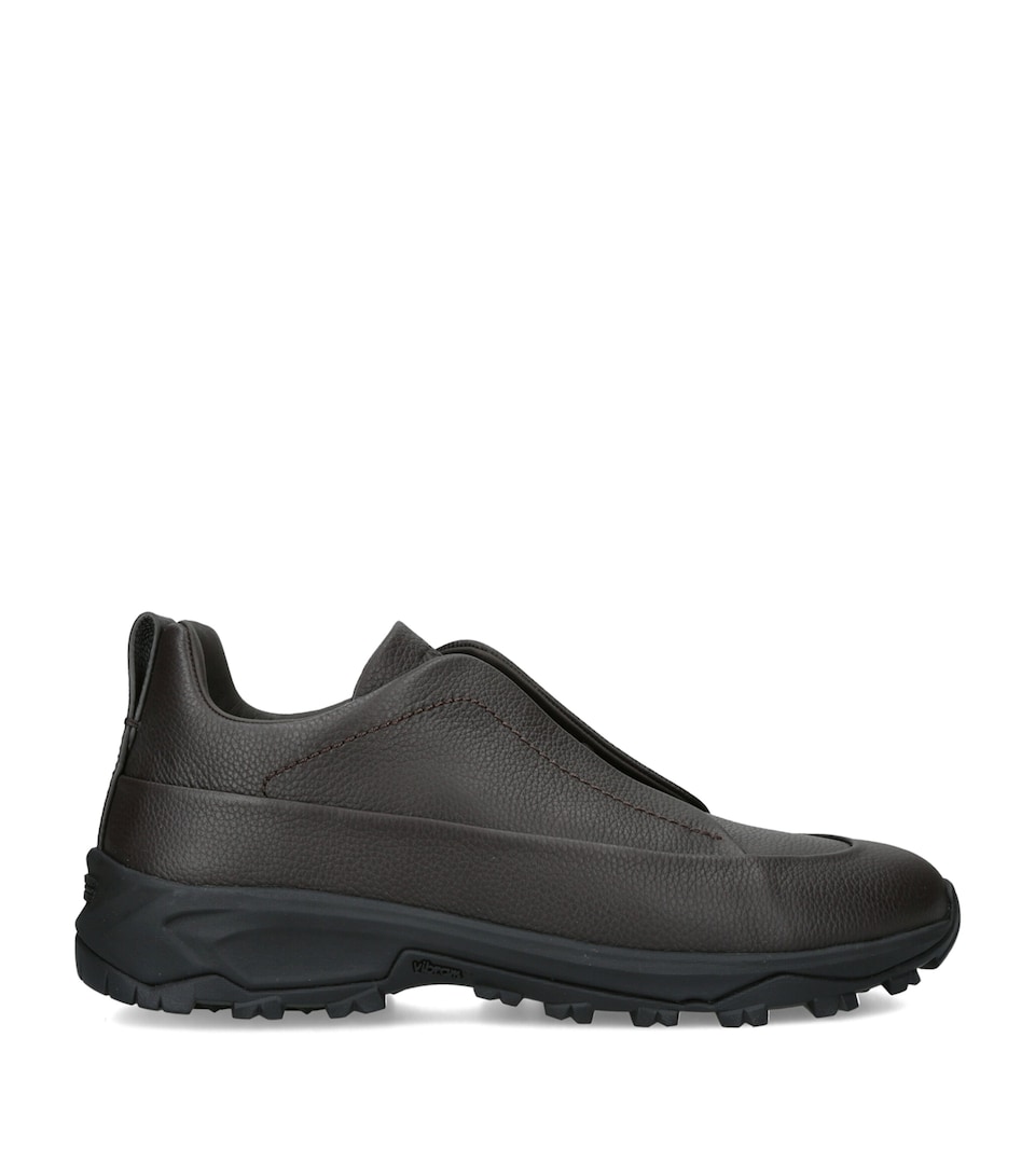 Zegna Leather Monte Sneakers Dark Brown