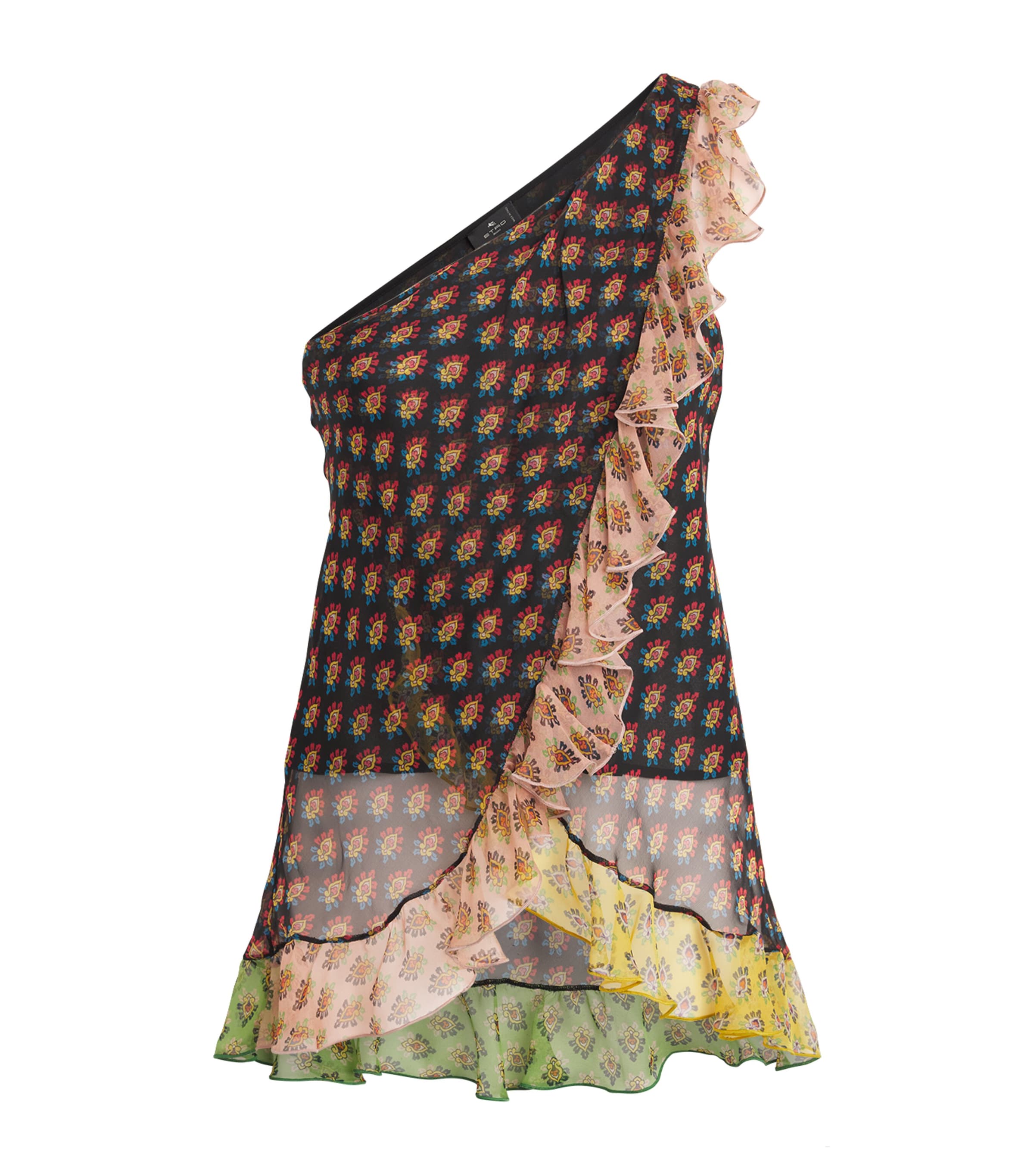 Etro Womens Silk One-Shoulder Floral Blouse Black