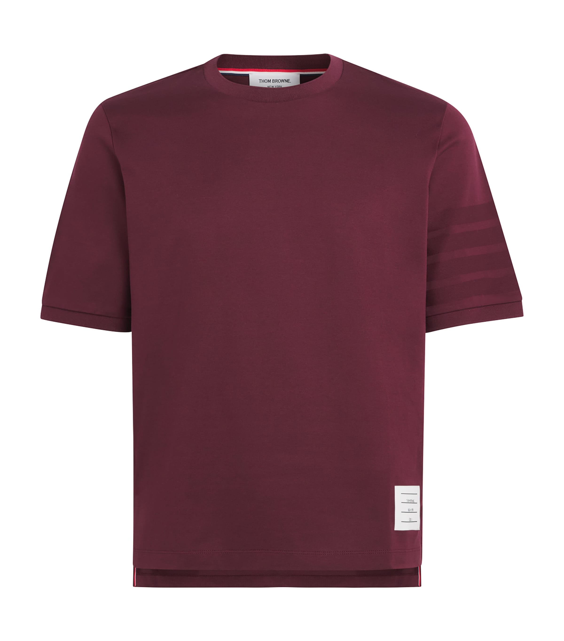 Thom Browne Mens Cotton 4-Stripe T-Shirt Burgundy