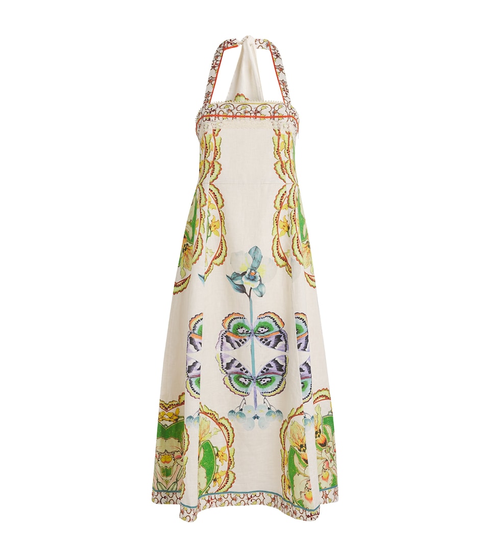 LUG VON SIGA Womens Linen Fiorenza Midi Dress Offwhite Multicolor