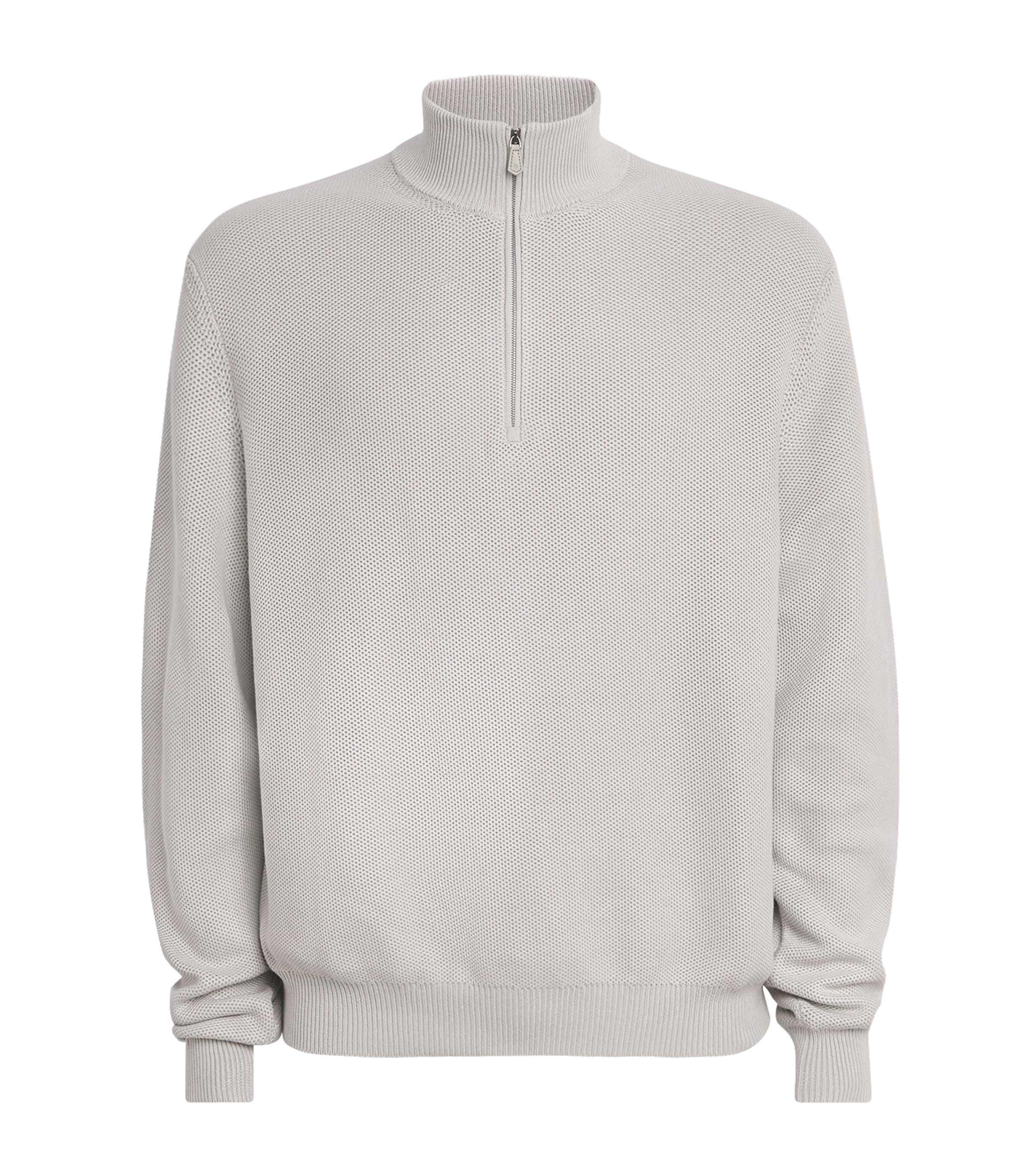 Ralph Lauren Purple Label Mens Stretch-Silk-Cotton Quarter-Zip Sweater Pearl Grey