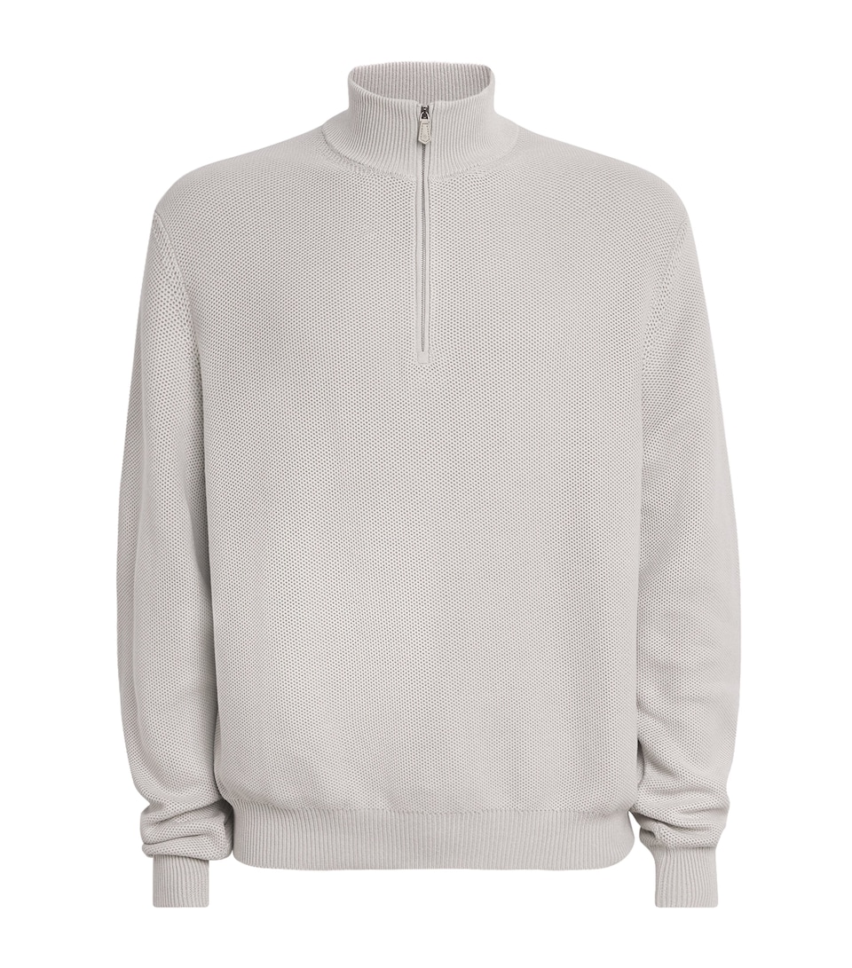 Ralph Lauren Purple Label Mens Stretch-Silk-Cotton Quarter-Zip Sweater Pearl Grey