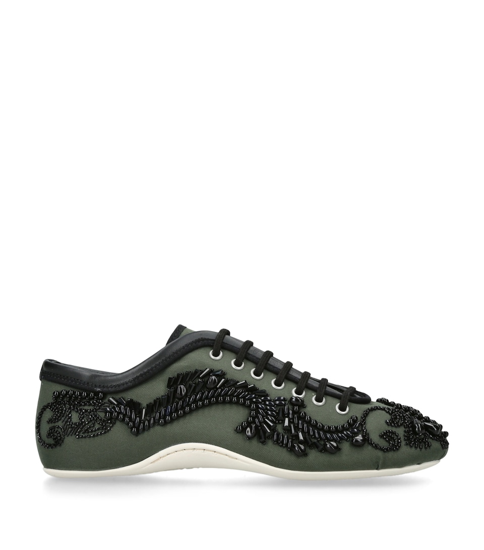 DRIES VAN NOTEN Leather Embellished Ballerina Sneakers Green Comb