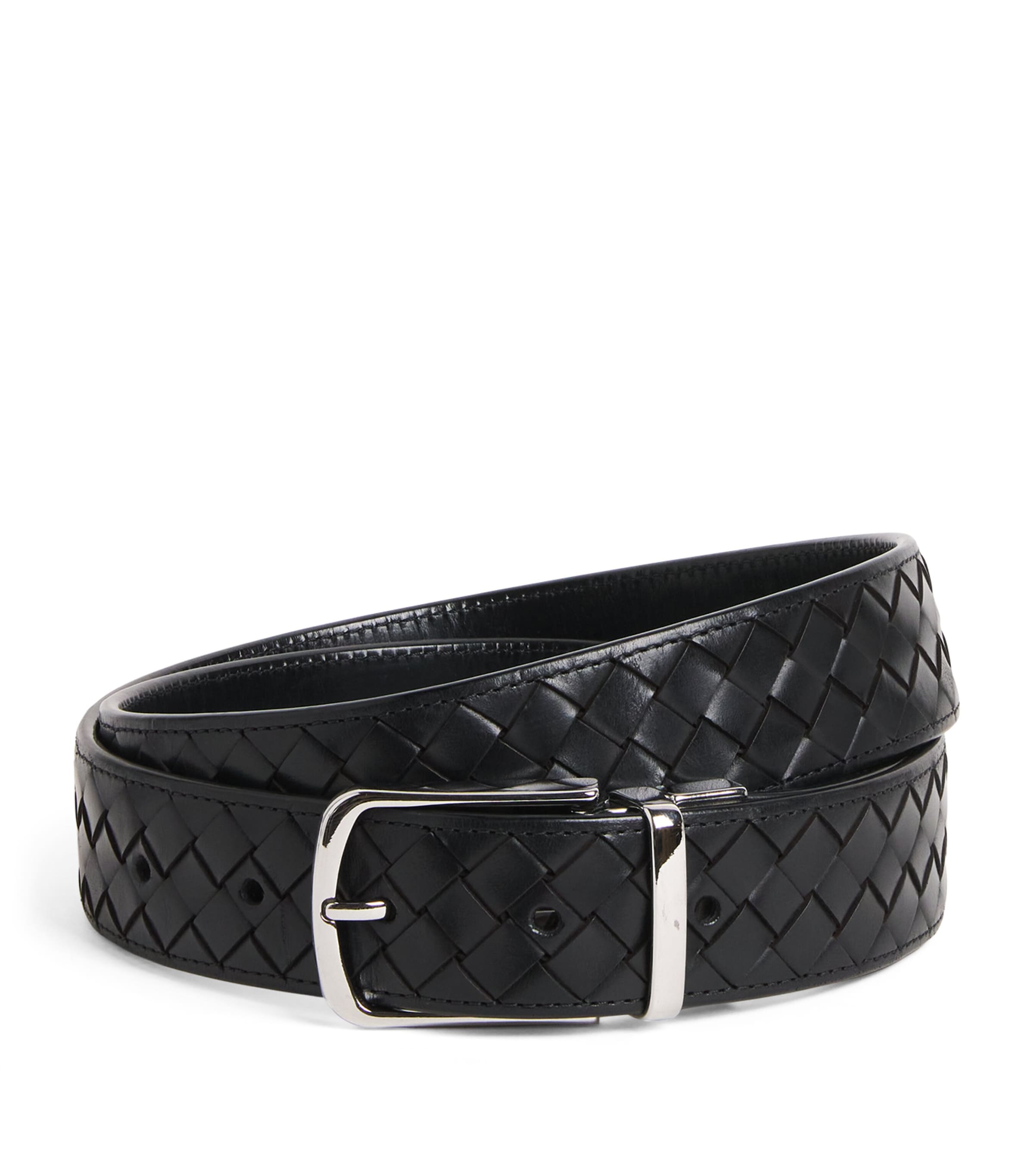 Officine Creative Leather Woven Reversible Belt Nero