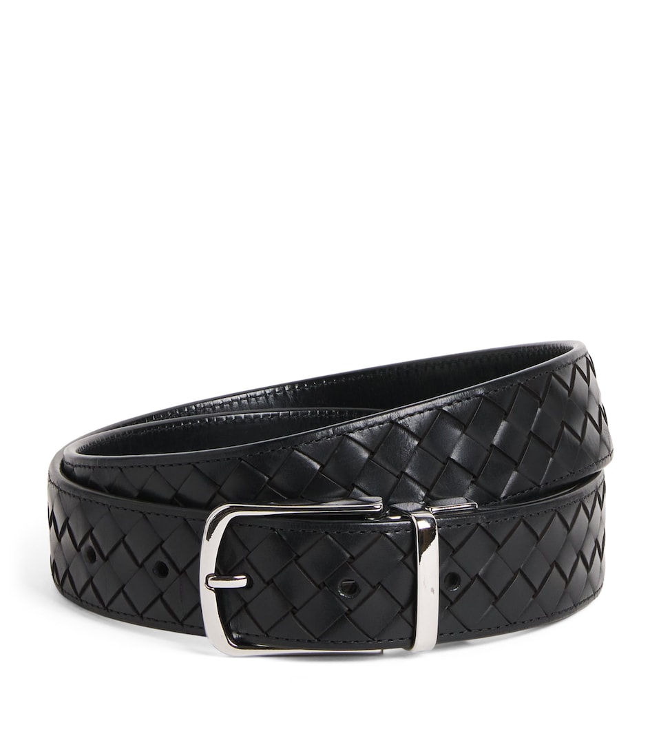 Officine Creative Leather Woven Reversible Belt Nero