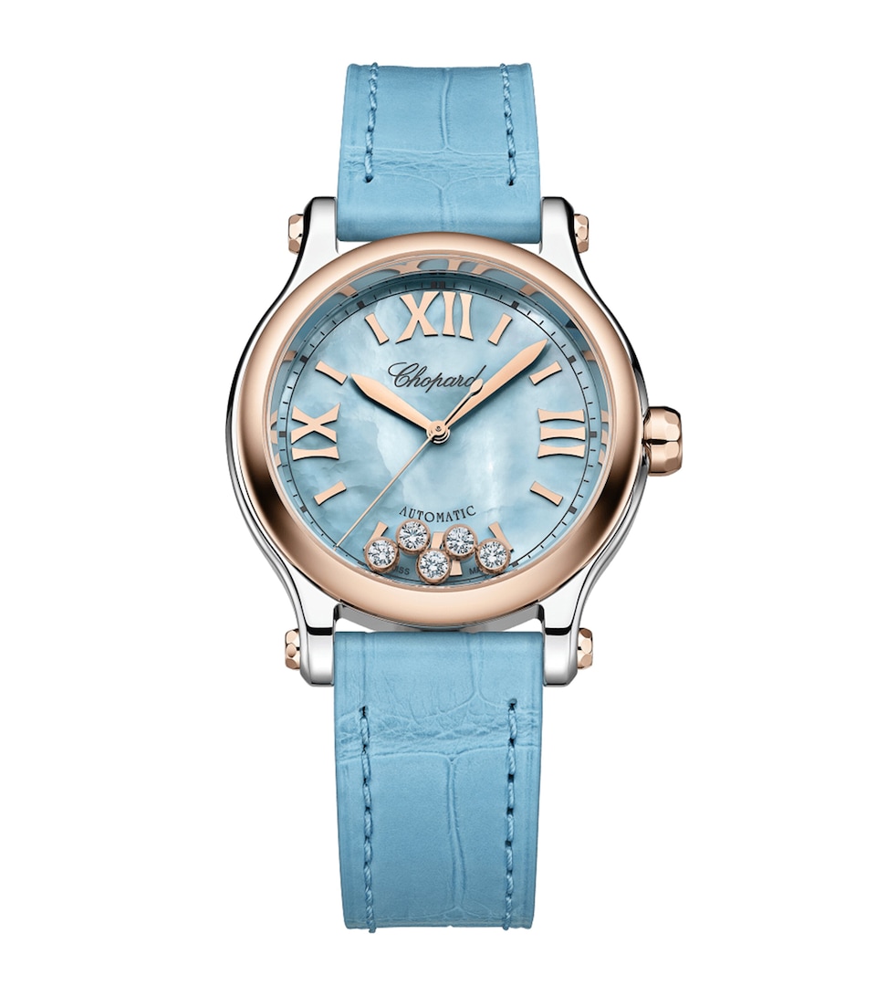 Rose Gold, Lucent Steel and Diamond Happy Sport Watch 33mm