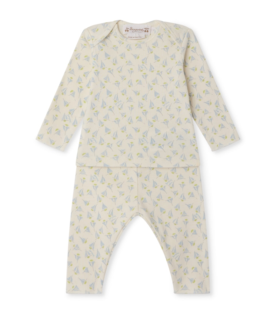 Bonpoint Cotton Boat Top and Leggings Set (1-18 Months) Imp Bleu Gris