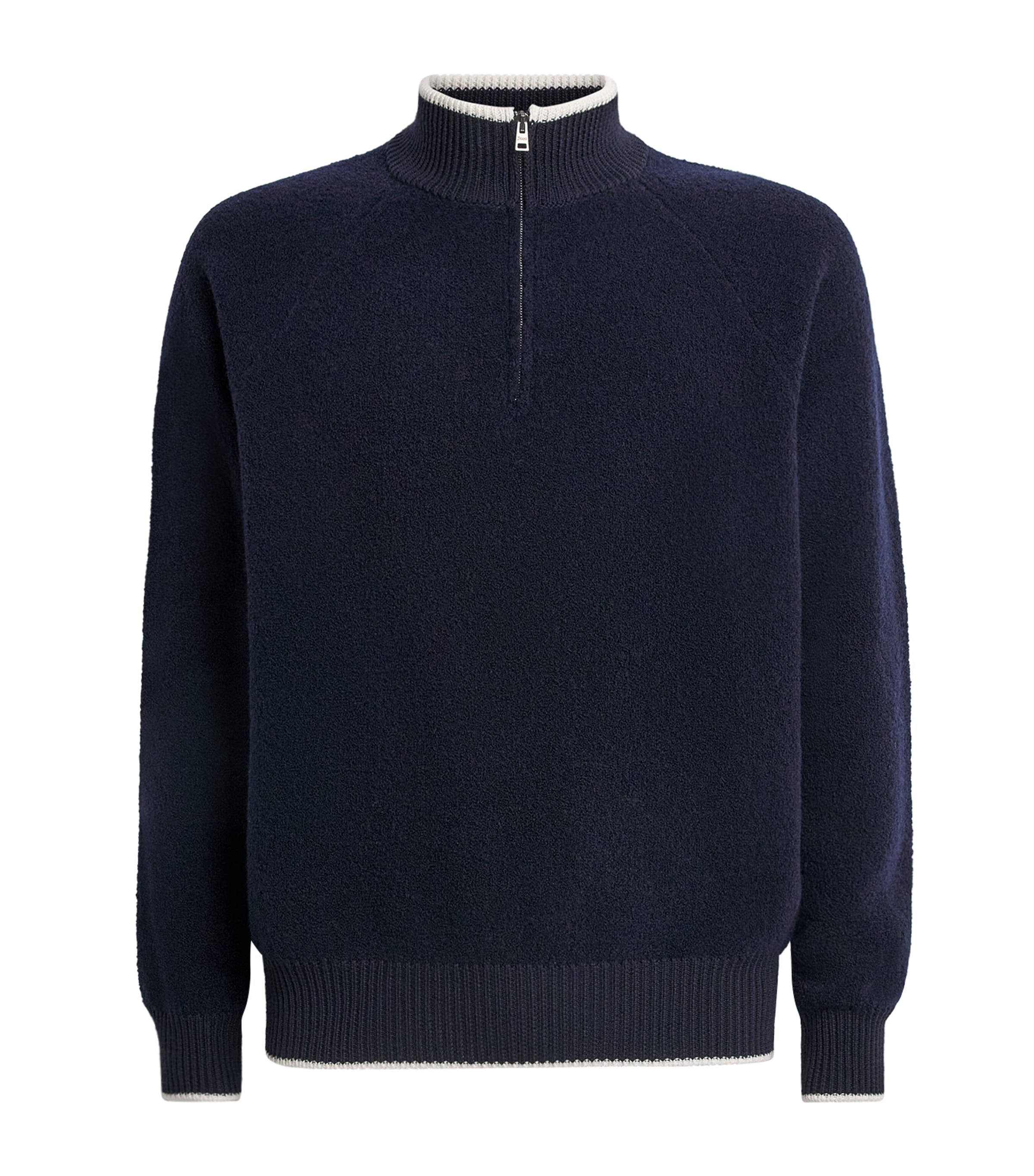 Herno Mens Virgin Wool-Blend Quarter-Zip Sweater Blu Navy