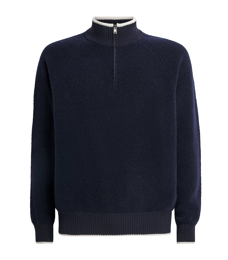 Herno Mens Virgin Wool-Blend Quarter-Zip Sweater Blu Navy