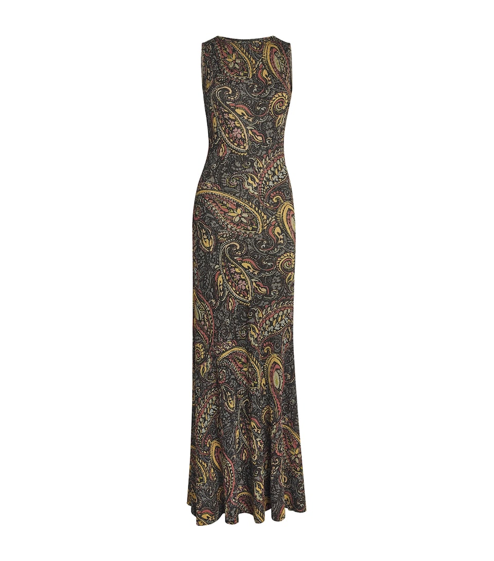 Etro Womens Ribbed Paisley Maxi Dress Green