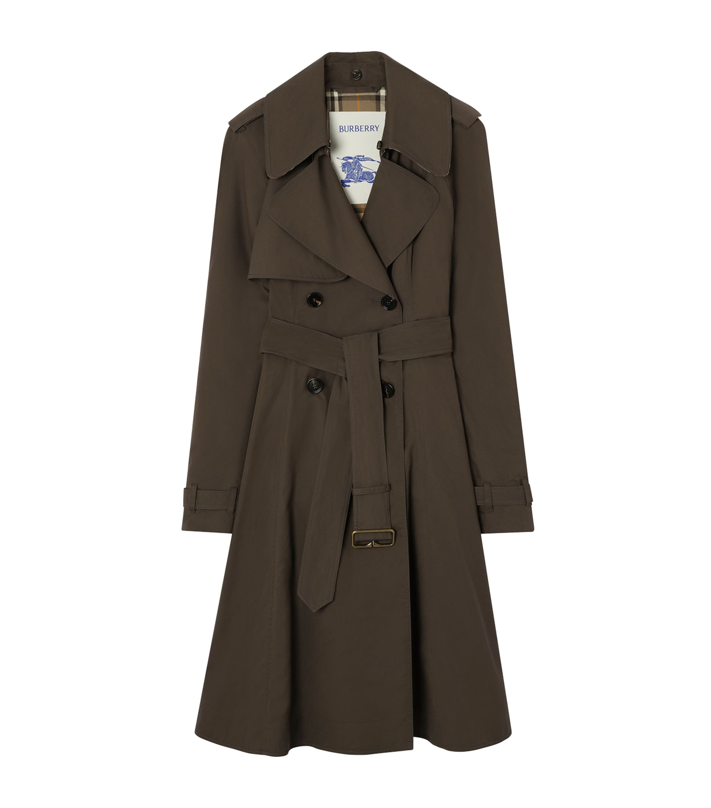 Burberry Womens Long Tropical Gabardine Pembury Trench Coat Estuary Brown