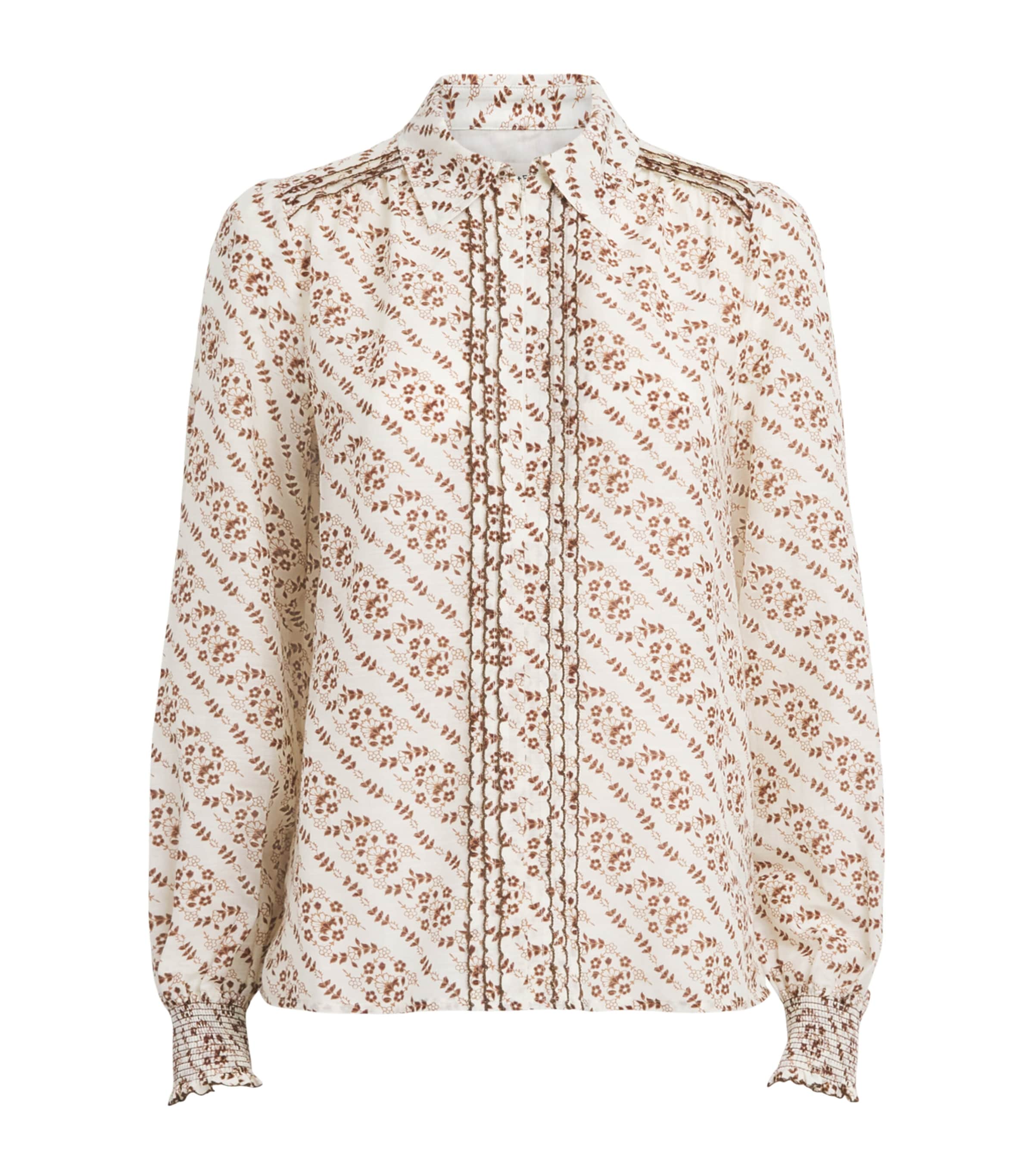 ME+EM Womens Cotton-Silk Printed Blouse Light Cream Multi