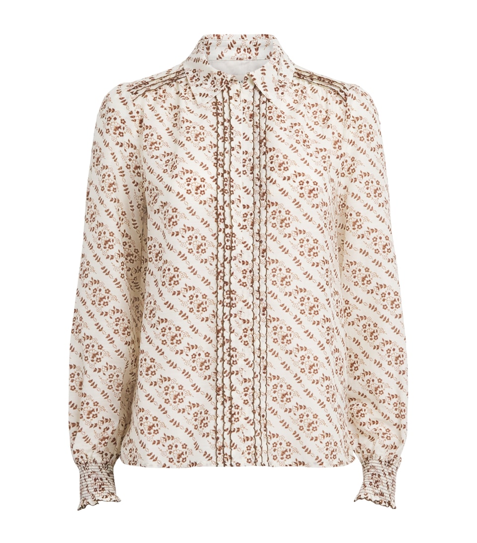 ME+EM Womens Cotton-Silk Printed Blouse Light Cream Multi