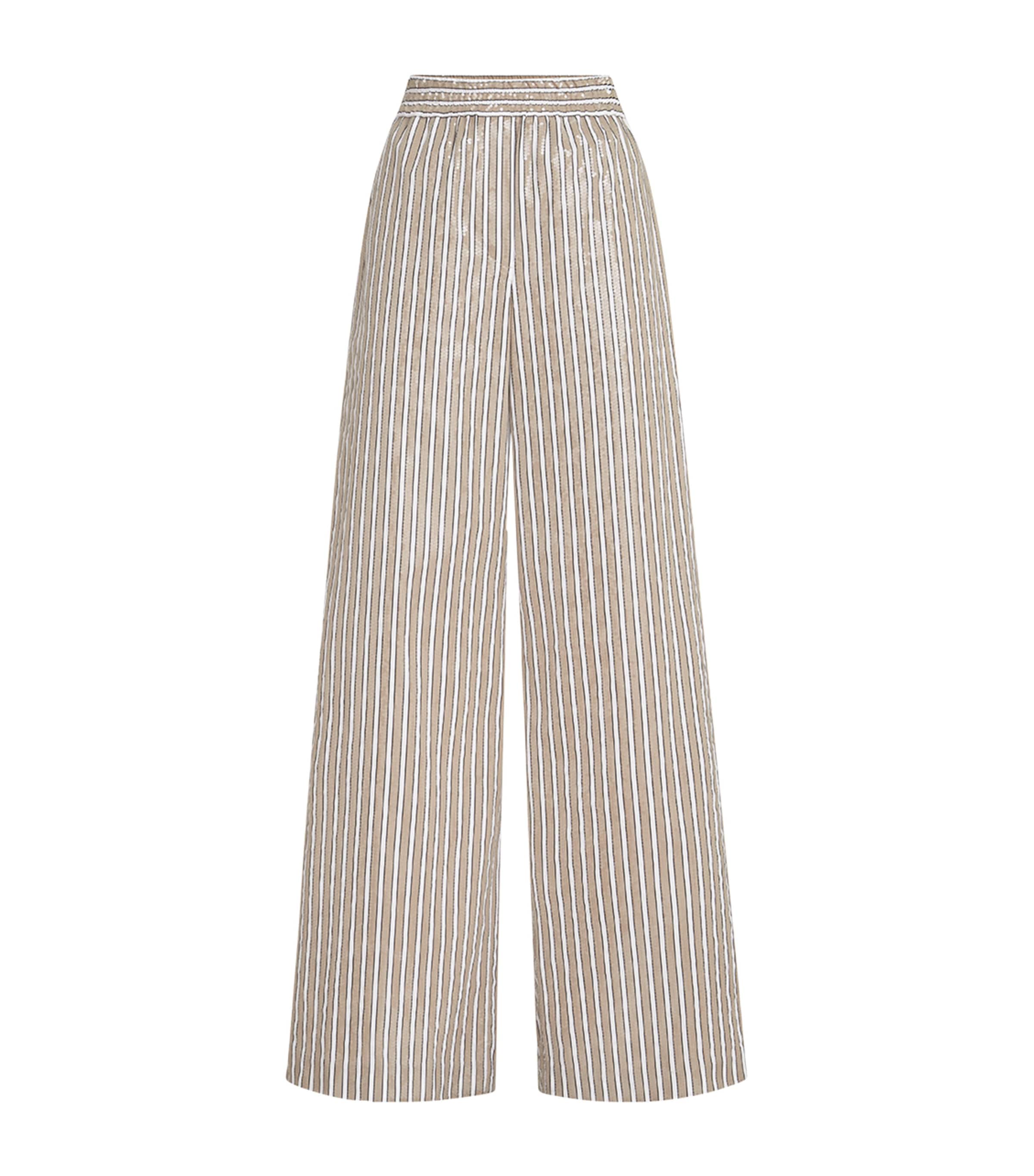 Brunello Cucinelli Womens Cotton Sequinned Stripe Trousers